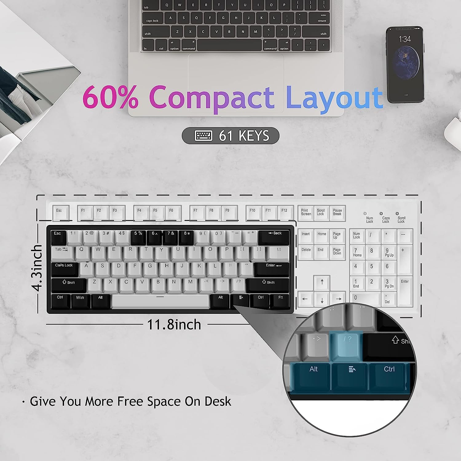 Foto 6 pulgar | Teclado Mecánico Para Juegos Aula 60% Con Cable Con Retroiluminación Rgb - Venta Internacional.
