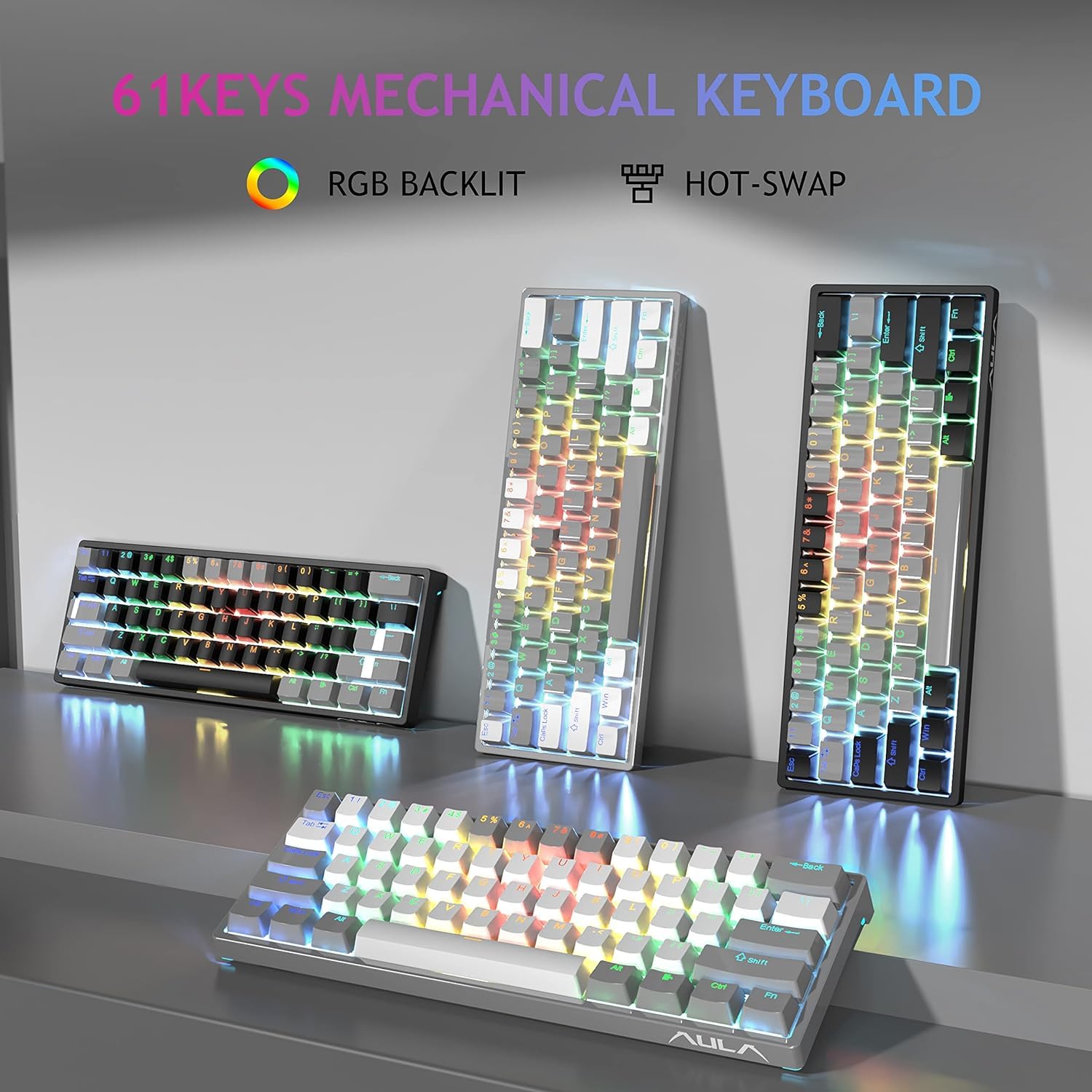 Foto 8 pulgar | Teclado Mecánico Para Juegos Aula 60% Con Cable Con Retroiluminación Rgb - Venta Internacional.