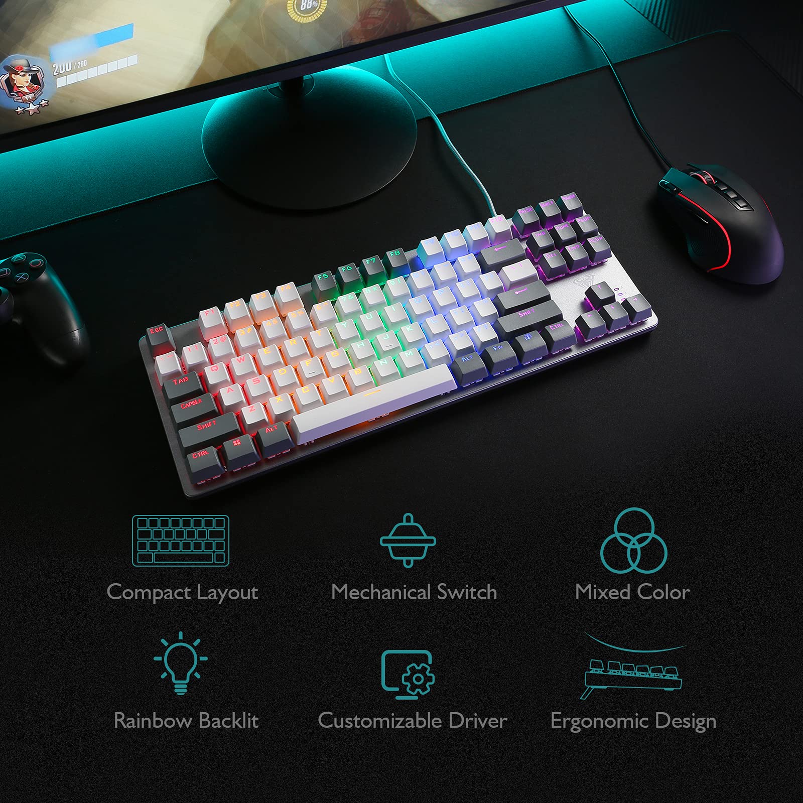 Foto 4 pulgar | Teclado Mecánico Para Juegos Aula F3287 Con Cable Tkl Rainbow - Venta Internacional.