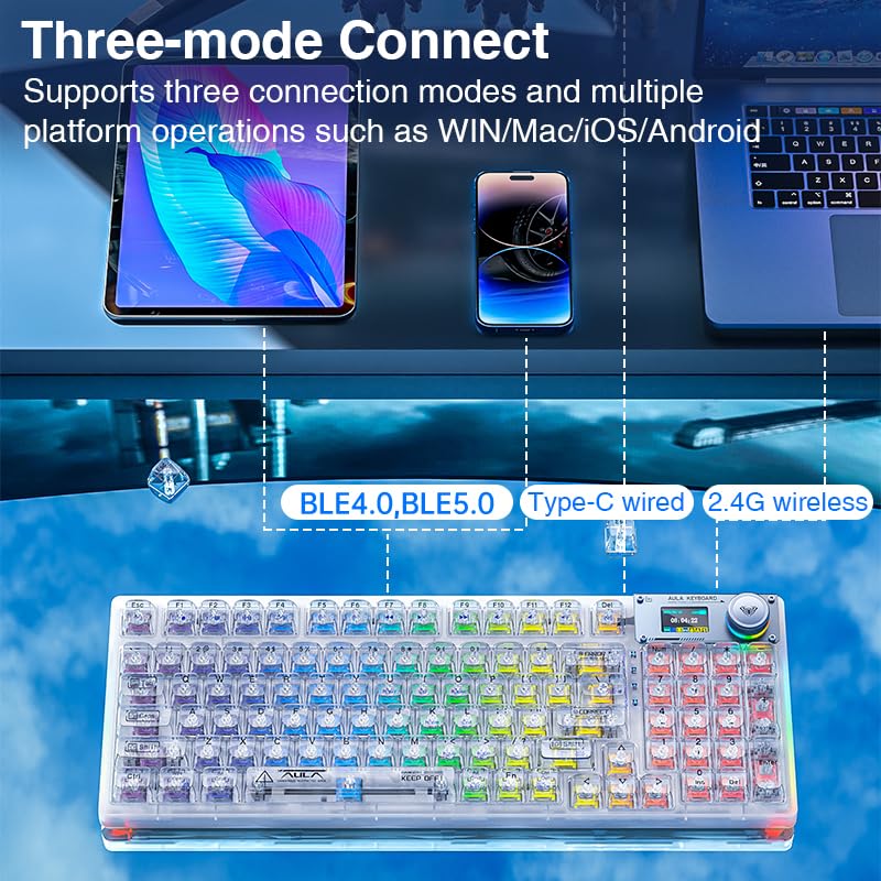 Foto 3 pulgar | Teclado Mecánico Inalámbrico Aula F98 Pro Con Teclas Transparentes - Venta Internacional.