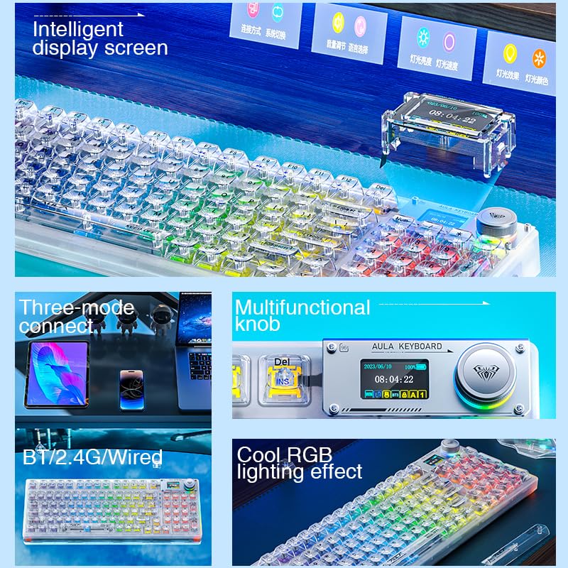 Foto 6 pulgar | Teclado Mecánico Inalámbrico Aula F98 Pro Con Teclas Transparentes - Venta Internacional.