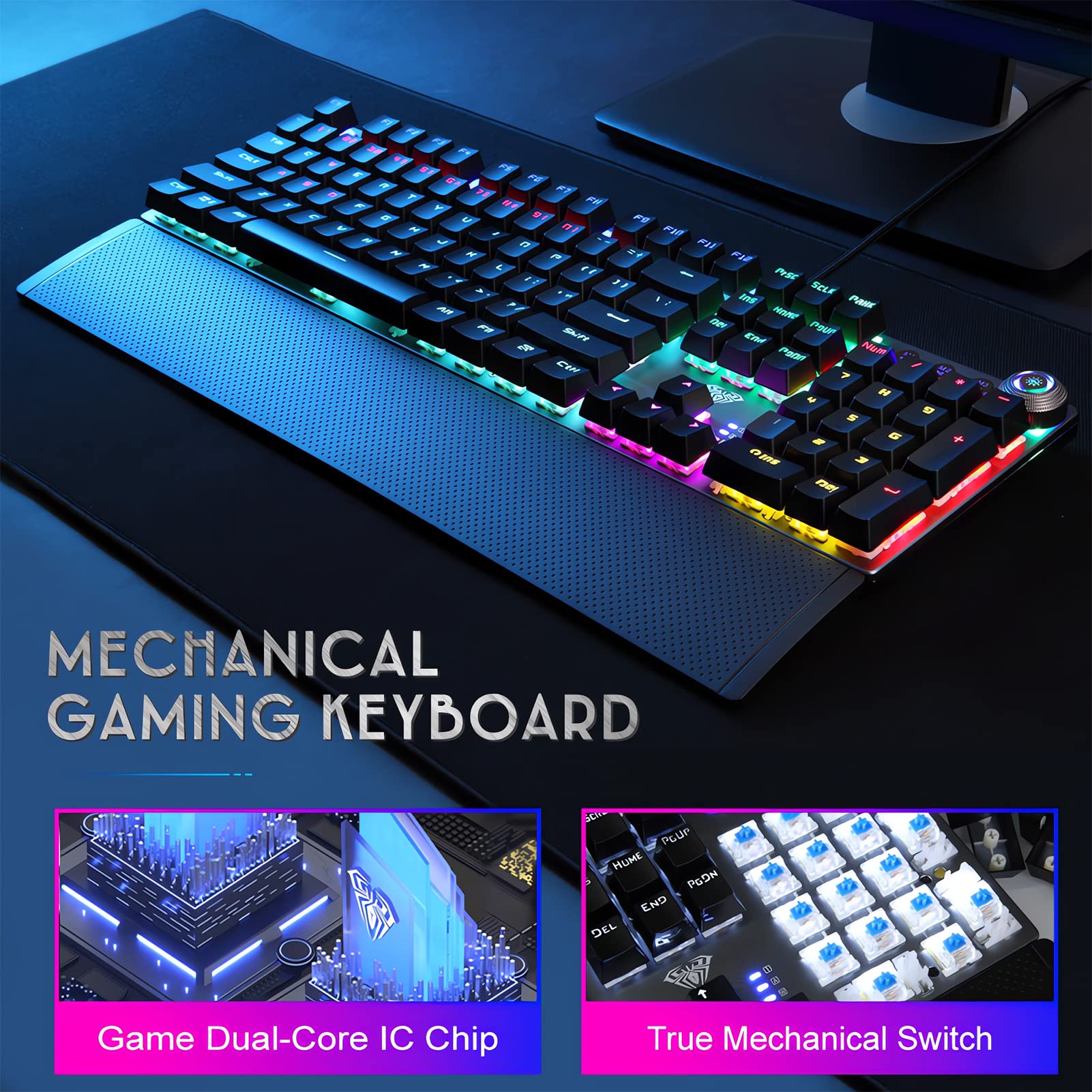 Foto 3 pulgar | Teclado Mecánico Para Juegos Aula F2088 Blue Switches Rgb - Venta Internacional.