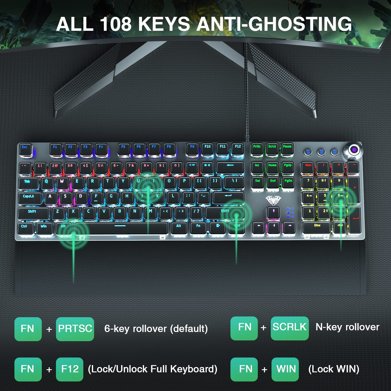 Foto 7 pulgar | Teclado Mecánico Para Juegos Aula F2088 Con Interruptores Táctiles Marrones - Venta Internacional.