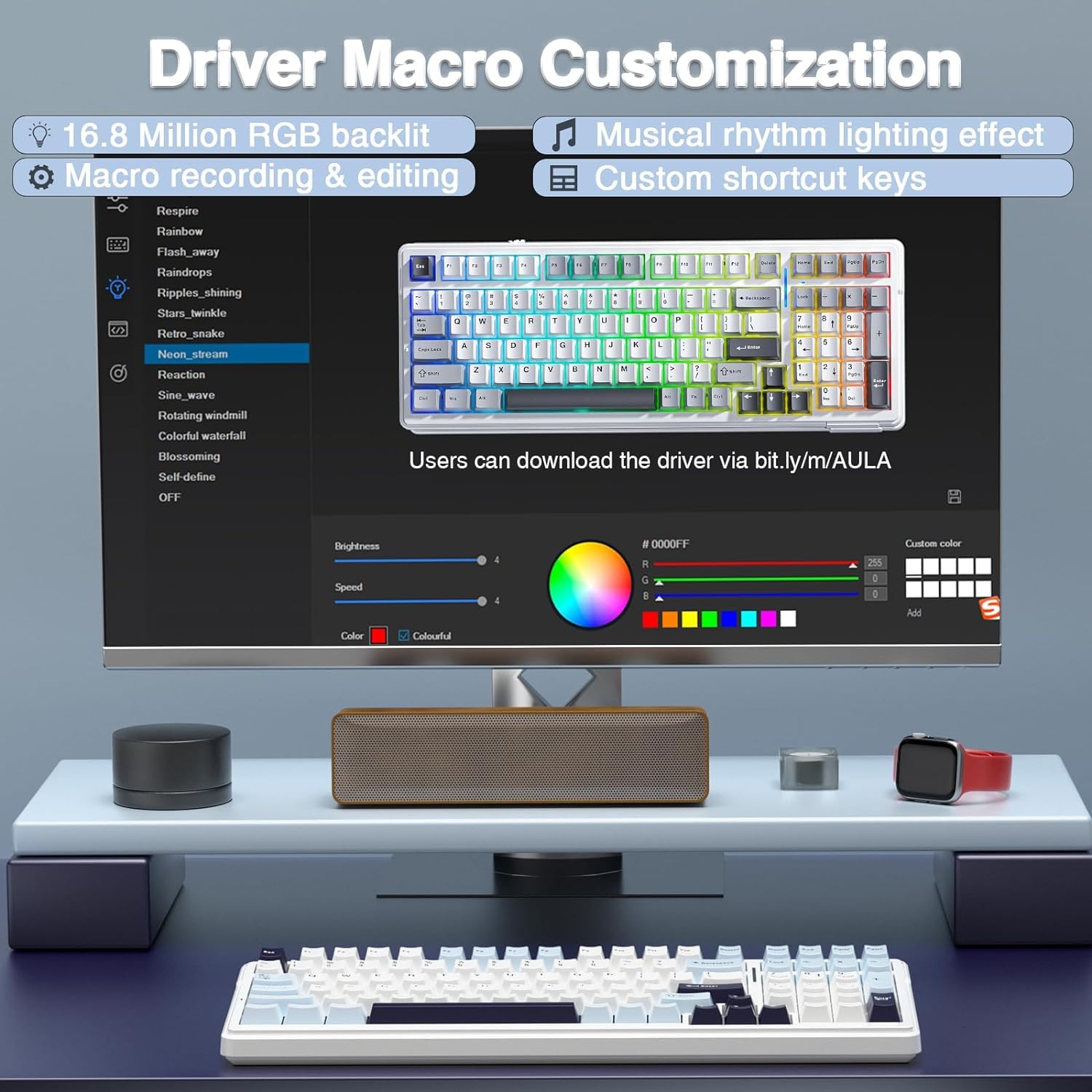 Foto 5 | Teclado Mecánico Inalámbrico Aula F99 Con Retroiluminación Rgb Azul Y Blanco - Venta Internacional.