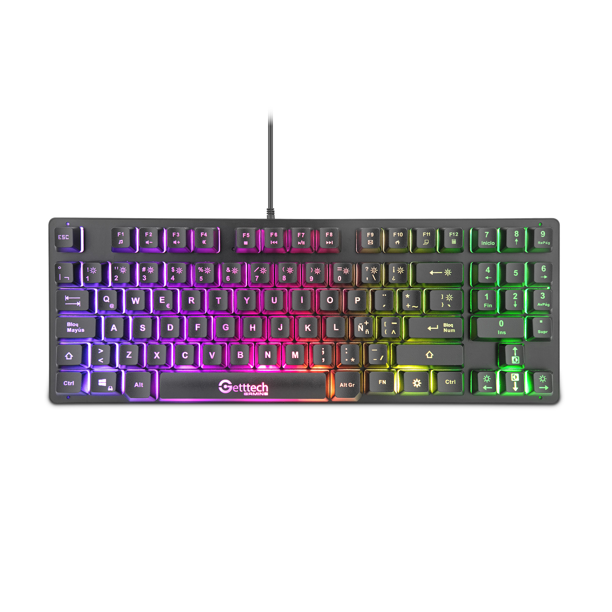 Teclado Tkl Gamer Getttech Gpk-esmwr-g2, Alambrico, Iluminación Rgb, Teclas Anti-ghosting, Color Negro, Español