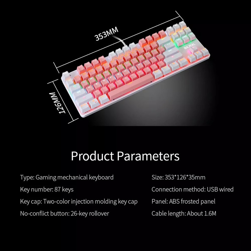 Foto 8 pulgar | Teclado Mecánico Genérico De 87 Teclas Con Cable - Venta Internacional.