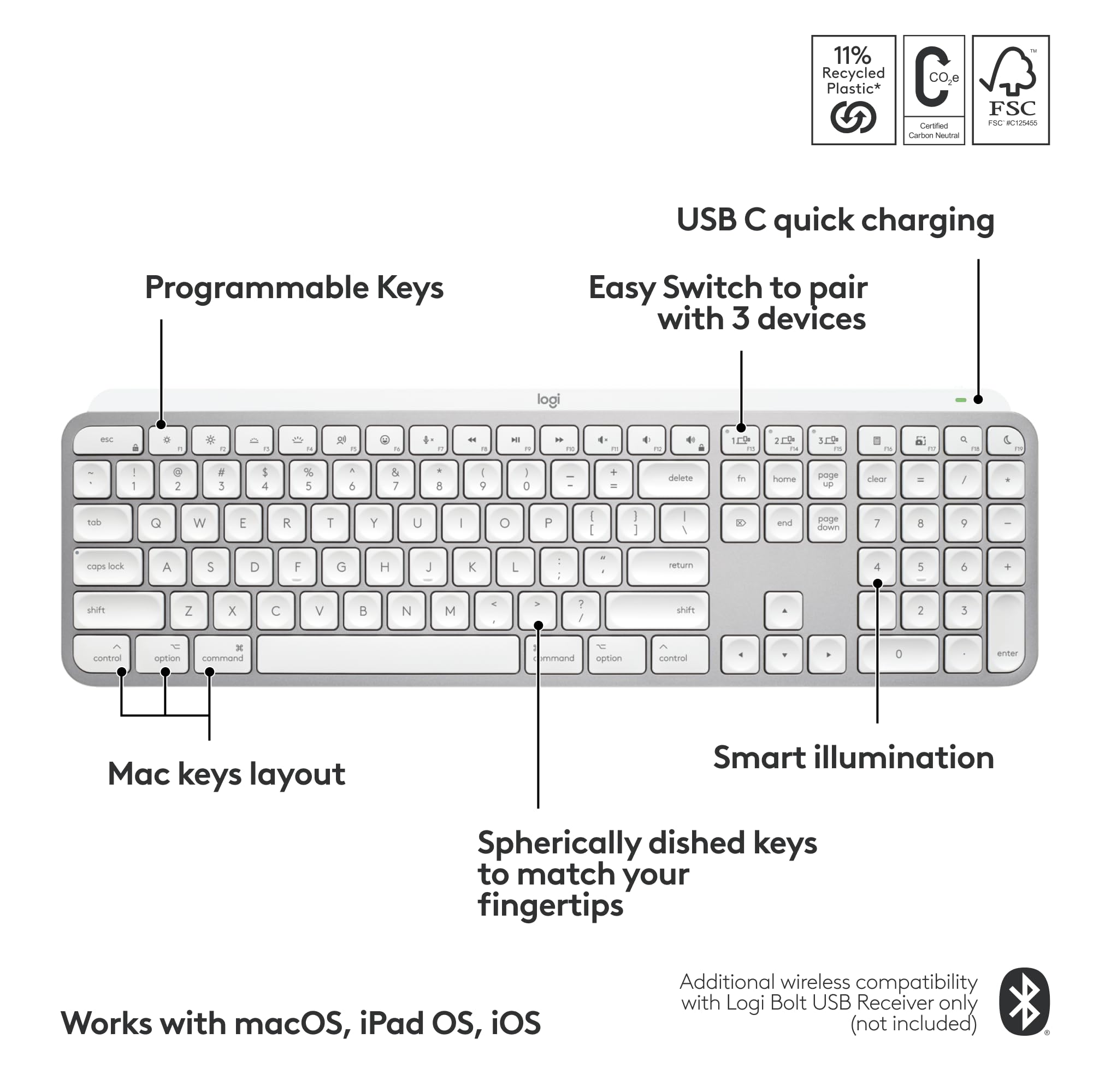 Foto 7 pulgar | Teclado Inalámbrico Logitech Mx Keys S Para Mac - Gris Pálido - Venta Internacional.