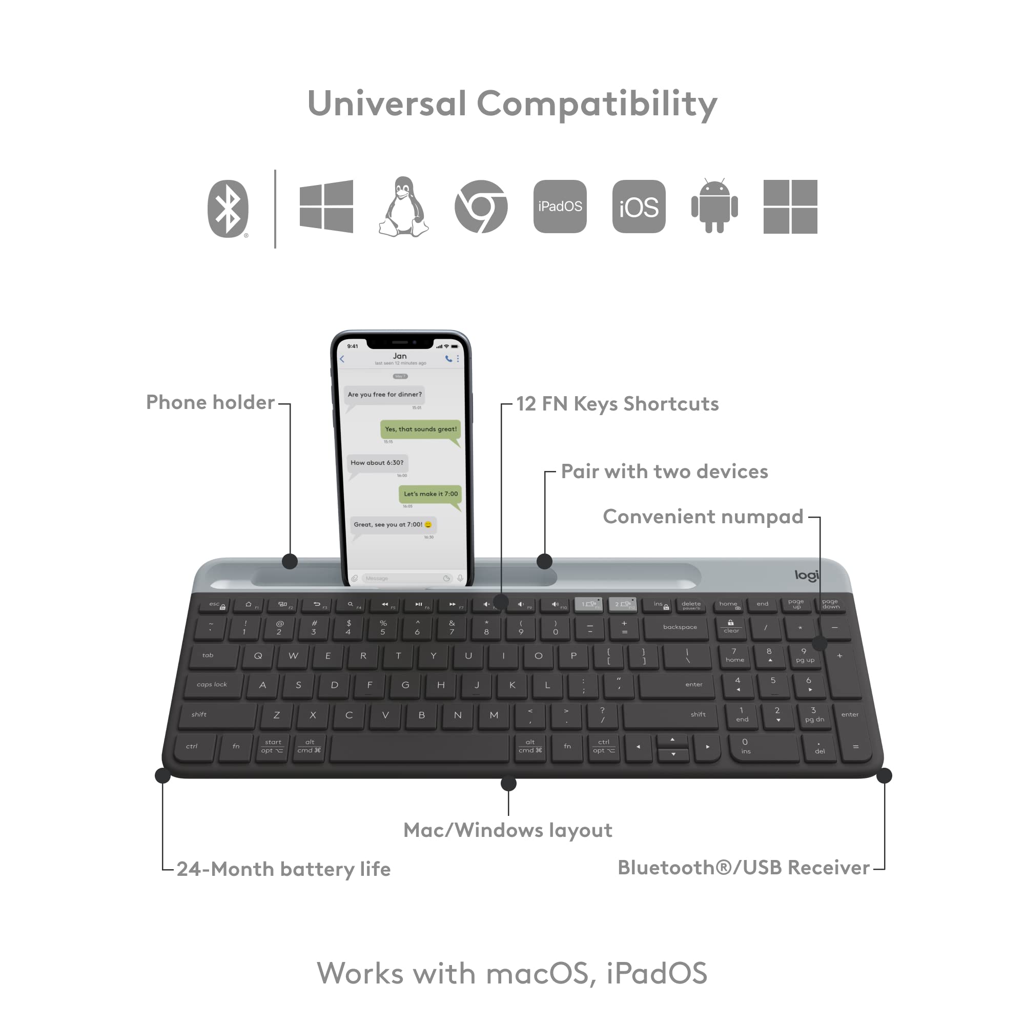 Foto 7 pulgar | Teclado Logitech K585, Delgado, Inalámbrico, Multidispositivo, Grafito - Venta Internacional.