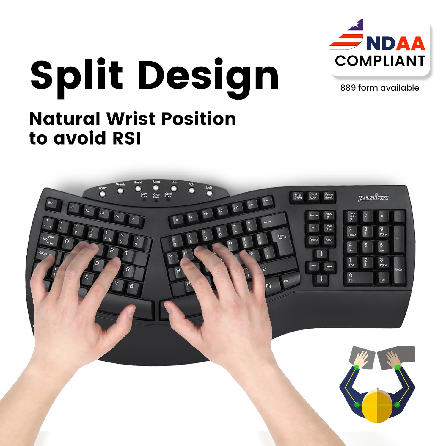Foto 2 | Teclado Dividido Ergonómico Inalámbrico Perixx Periboard-612b - Venta Internacional.