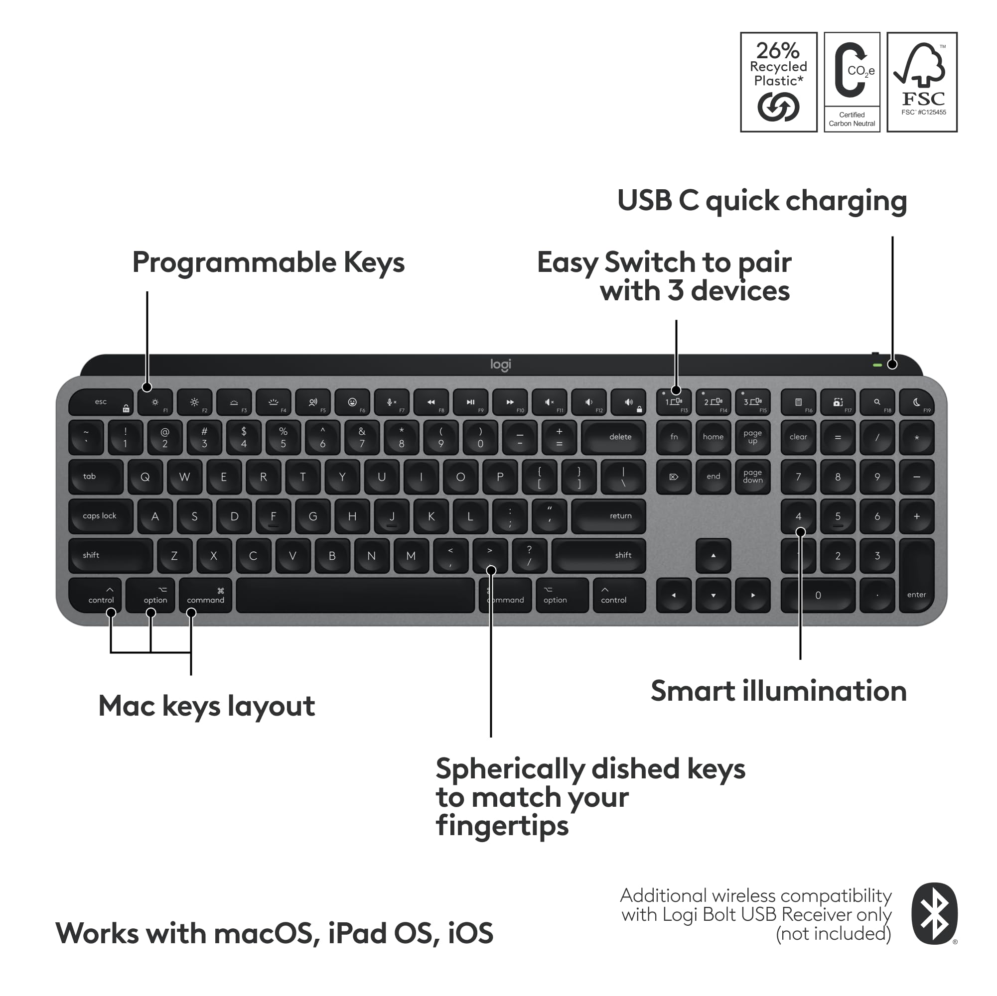 Foto 7 pulgar | Teclado Inalámbrico Logitech Mx Keys S para Mac Space Grey - Venta Internacional.