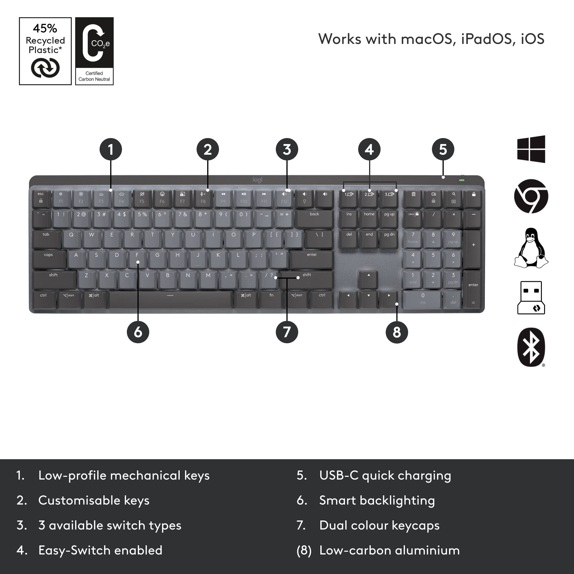 Foto 7 | Teclado Logitech Mx Mecánico Inalámbrico Iluminado - Venta Internacional.