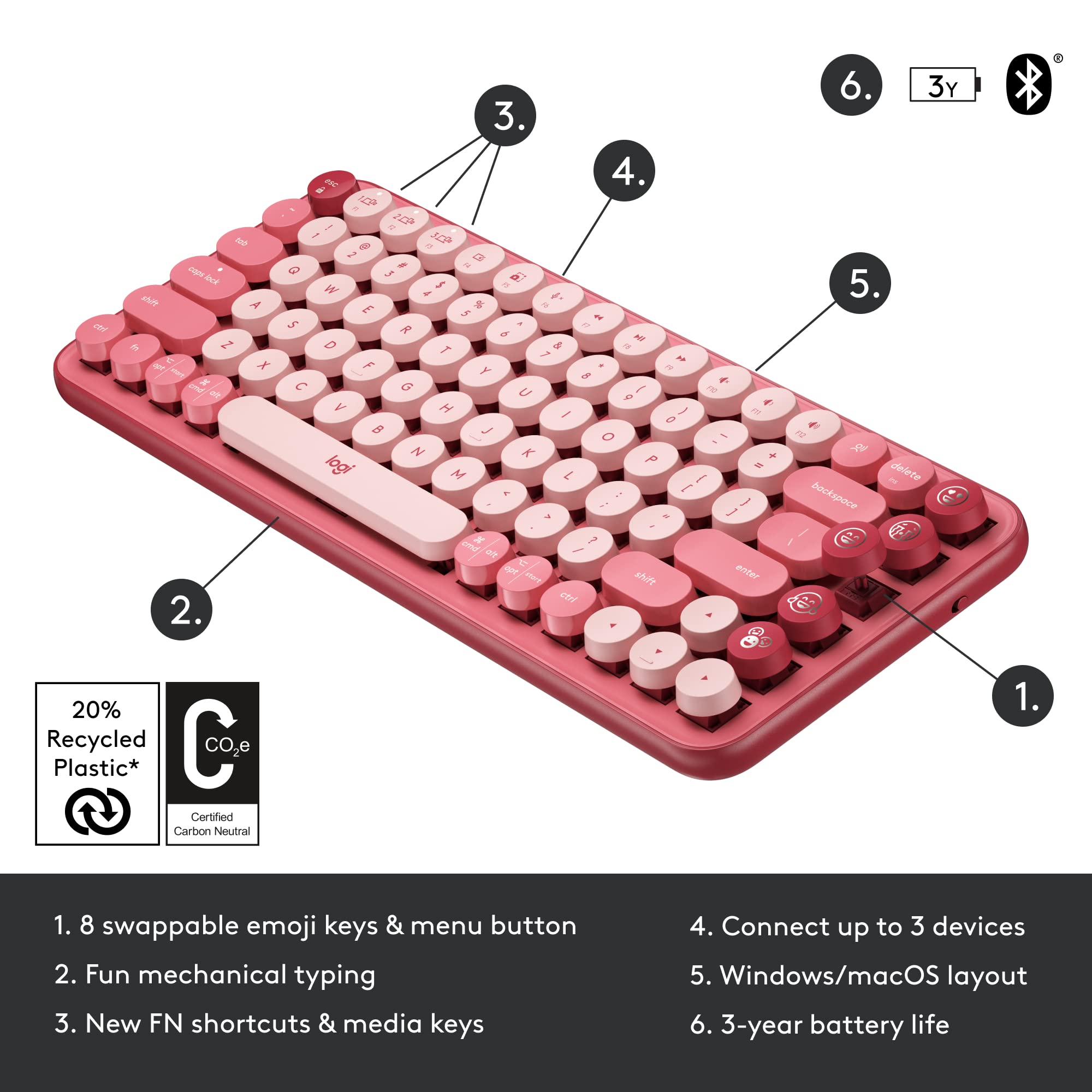 Foto 7 pulgar | Teclado Logitech Pop Mechanical Wireless Con Teclas Emoji - Venta Internacional.