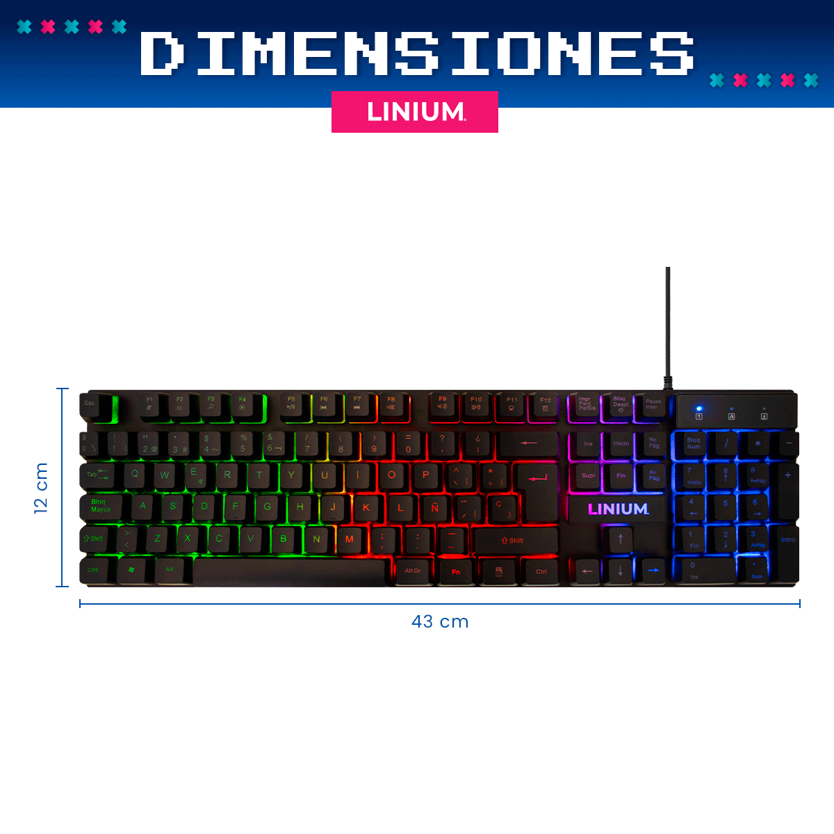 Foto 3 pulgar | Teclado Gamer Luz Rainbow Linium Ergonomico Español Premium