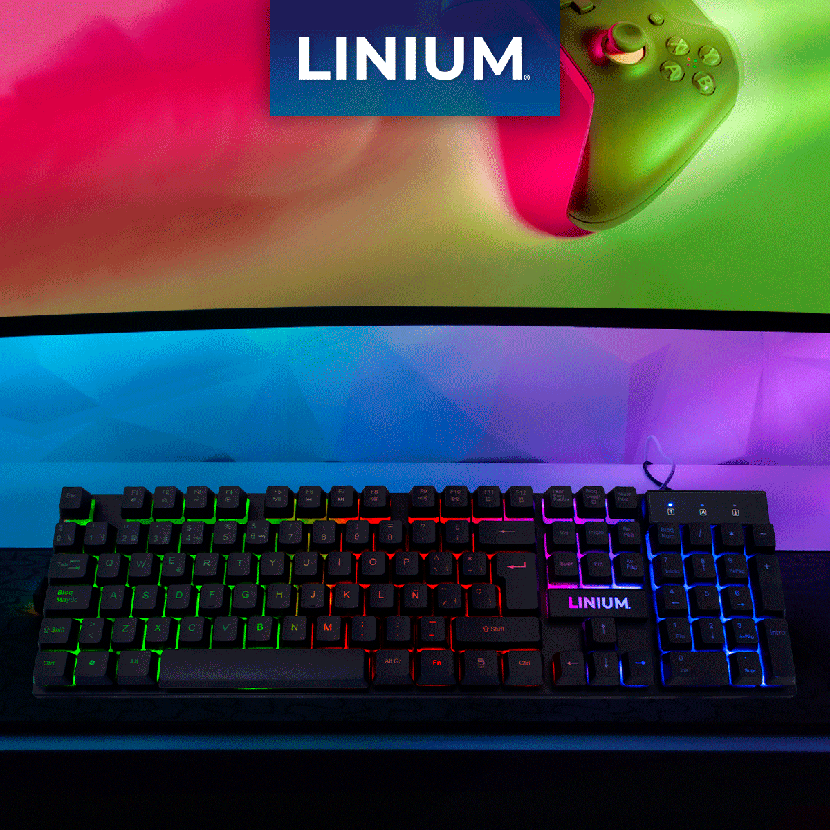 Foto 4 pulgar | Teclado Gamer Luz Rainbow Linium Ergonomico Español Premium