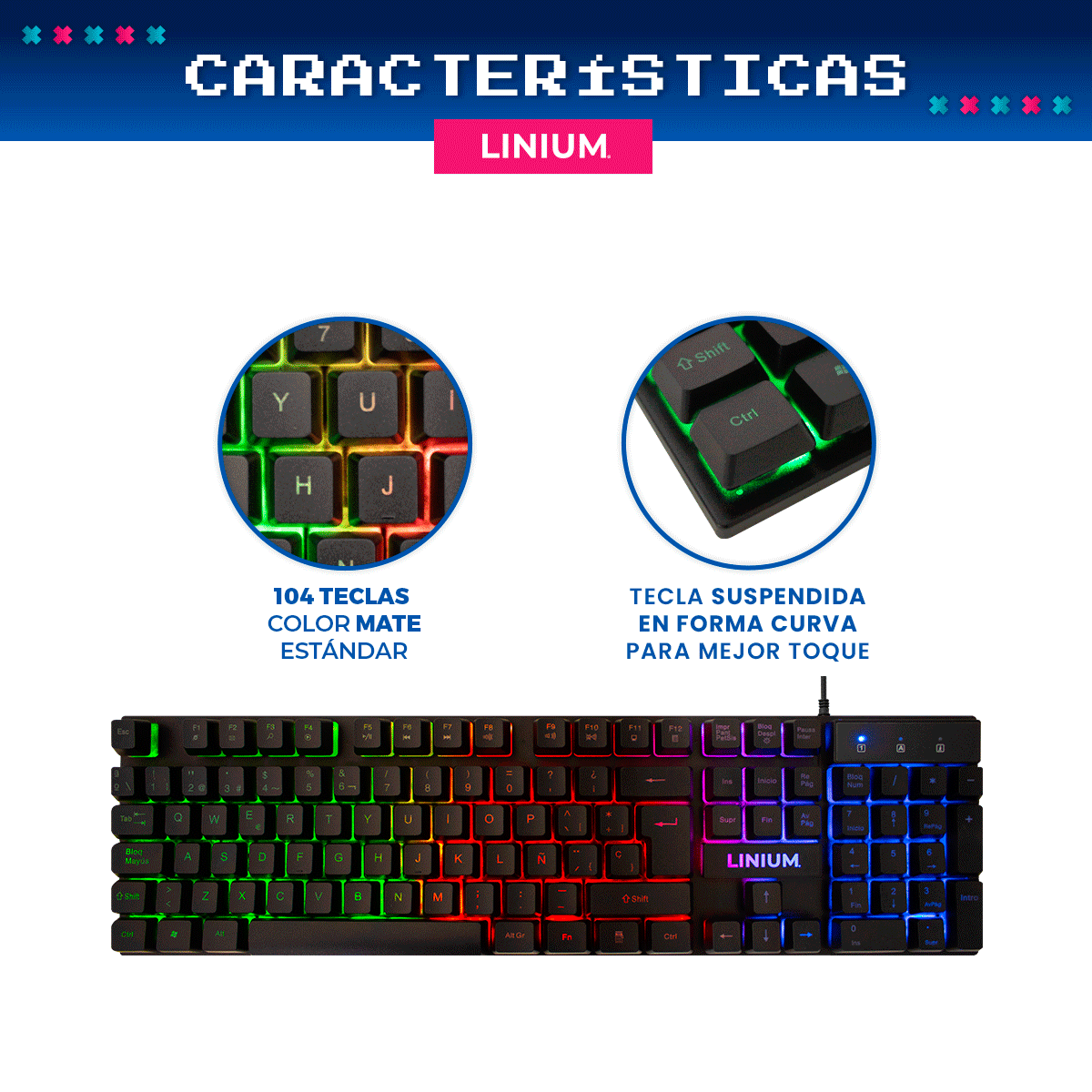 Foto 5 pulgar | Teclado Gamer Luz Rainbow Linium Ergonomico Español Premium