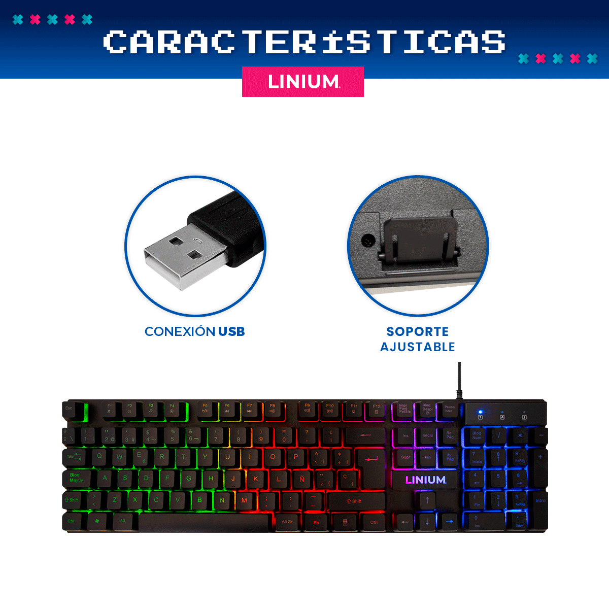 Foto 6 pulgar | Teclado Gamer Luz Rainbow Linium Ergonomico Español Premium
