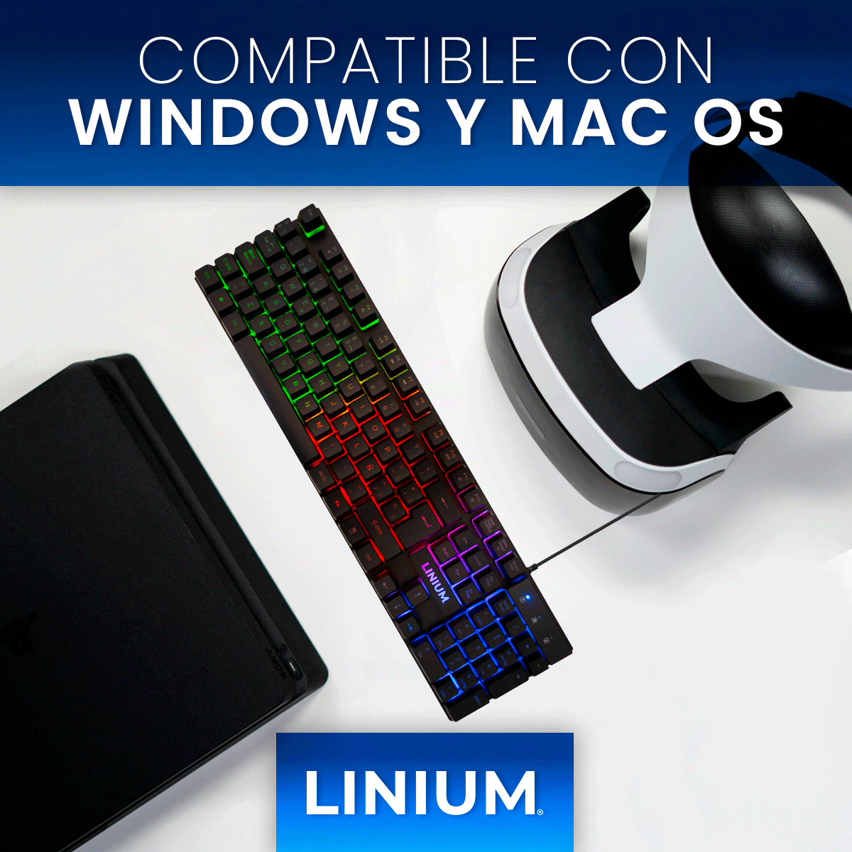 Foto 7 pulgar | Teclado Gamer Luz Rainbow Linium Ergonomico Español Premium