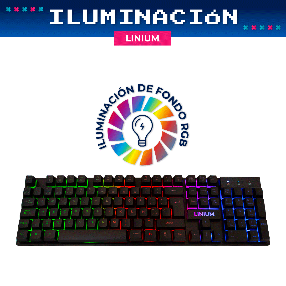 Foto 8 pulgar | Teclado Gamer Luz Rainbow Linium Ergonomico Español Premium