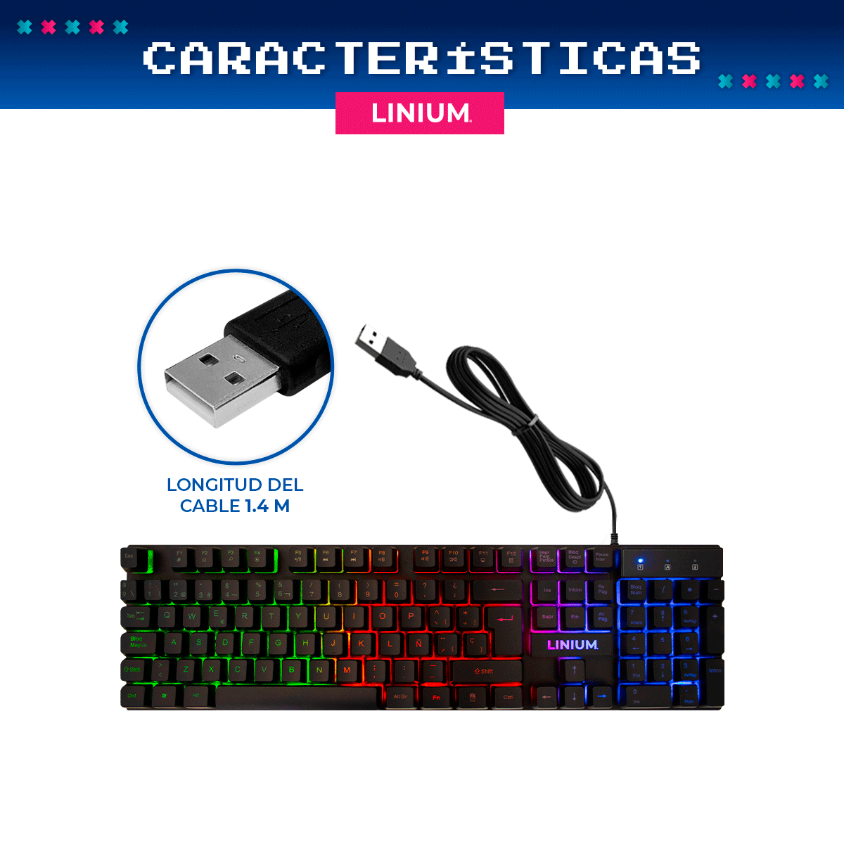Foto 9 pulgar | Teclado Gamer Luz Rainbow Linium Ergonomico Español Premium