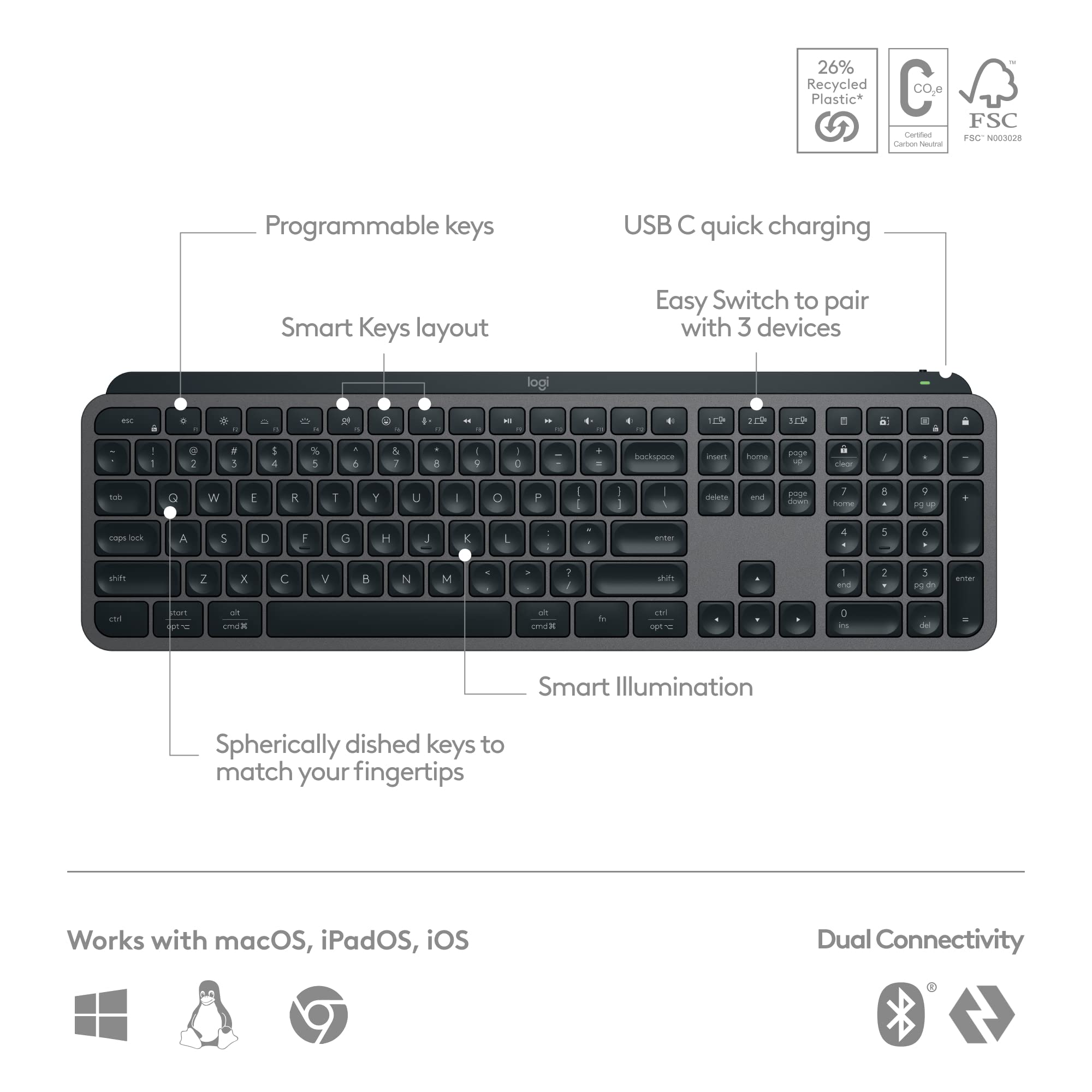 Foto 7 pulgar | Teclado Inalámbrico Logitech Mx Keys S Low Profile Graphite - Venta Internacional.