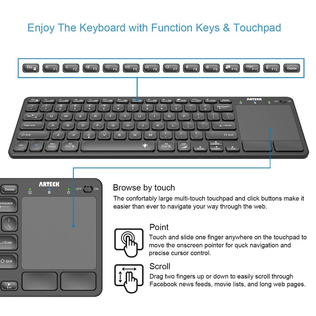 Foto 3 pulgar | Teclado Bluetooth Touch Tv Arteck Con Retroiluminación Universal - Venta Internacional.