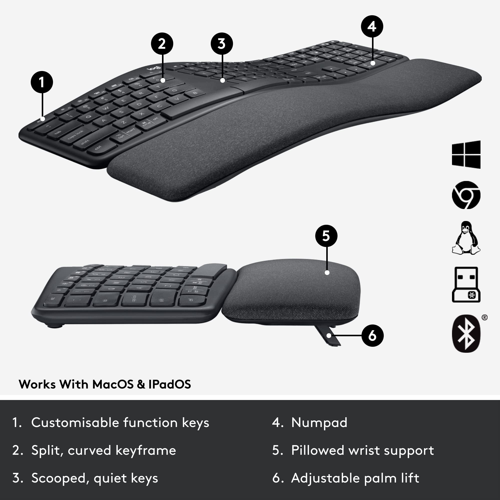 Foto 7 pulgar | Teclado Inalámbrico Logitech Ergo K860 Split Graphite - Venta Internacional.