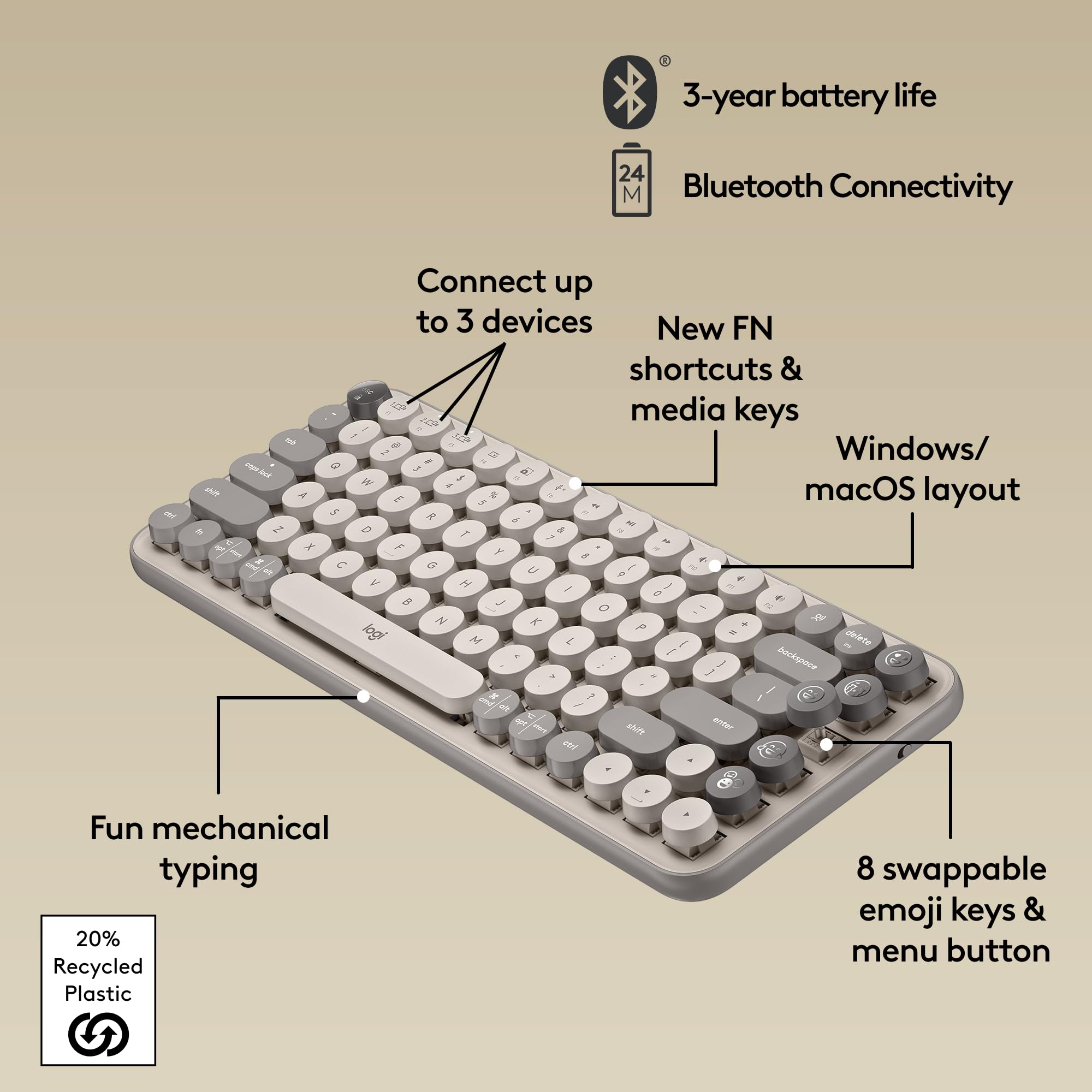 Foto 6 | Teclado Logitech Pop Keys Mecánico Inalámbrico Emoji Personalizado - Venta Internacional.