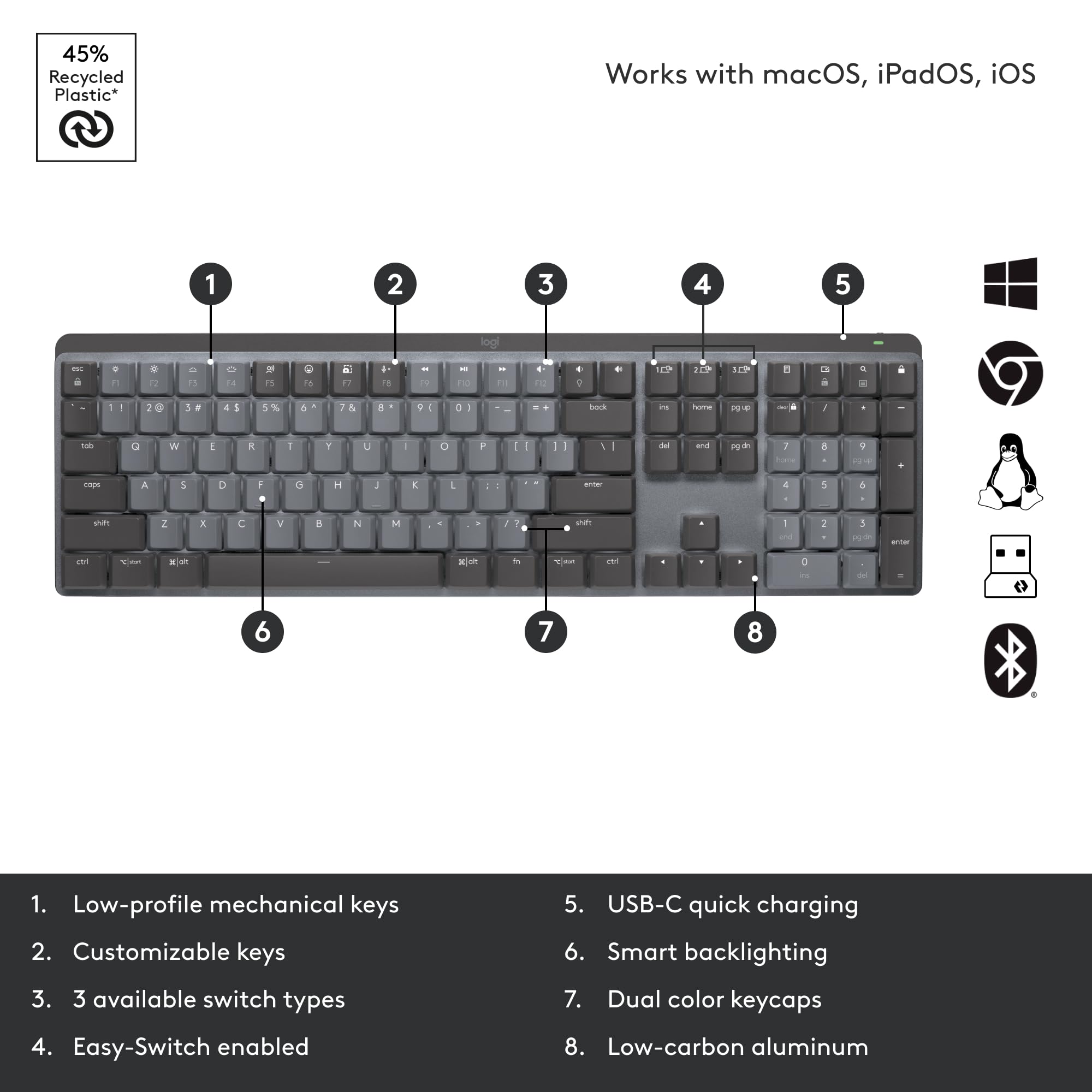 Foto 8 pulgar | Teclado Logitech Mx Mecánico Inalámbrico Iluminado - Venta Internacional.