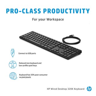 Foto 3 | Teclado Hp Wired Desktop 320k Usb Alemán Qwertz Negro - Venta Internacional