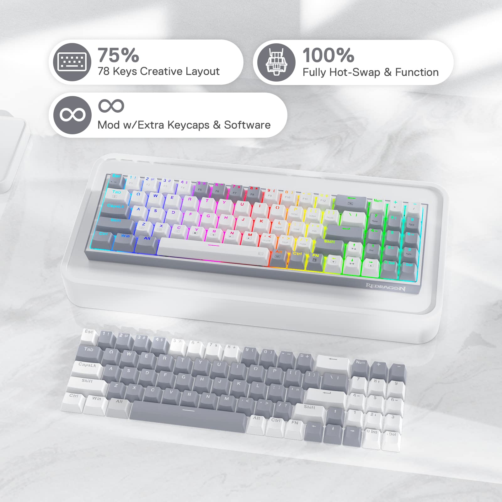 Foto 3 pulgar | Teclado Gaming Redragon K628 Pollux 75% Cableado Rgb 78 Teclas - Venta Internacional.