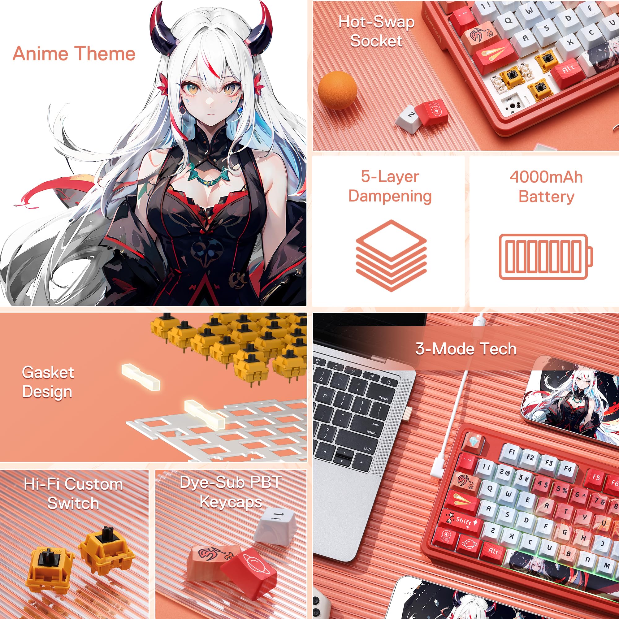 Foto 2 | Teclado Para Juegos Redragon K673 Pro Se 75% 81 Teclas Inalámbrico - Venta Internacional.