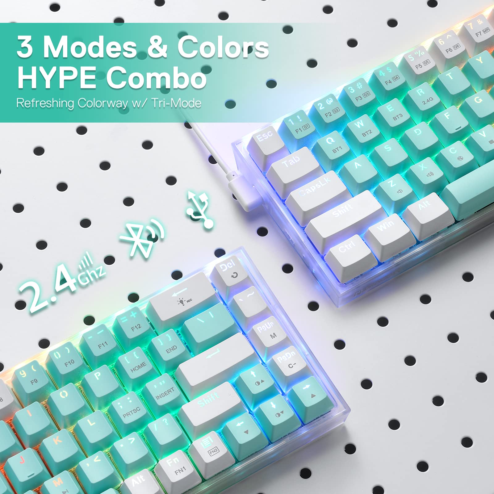 Foto 4 pulgar | Teclado Para Juegos Redragon K631 Pro Wt 65% Inalámbrico Rgb - Venta Internacional.