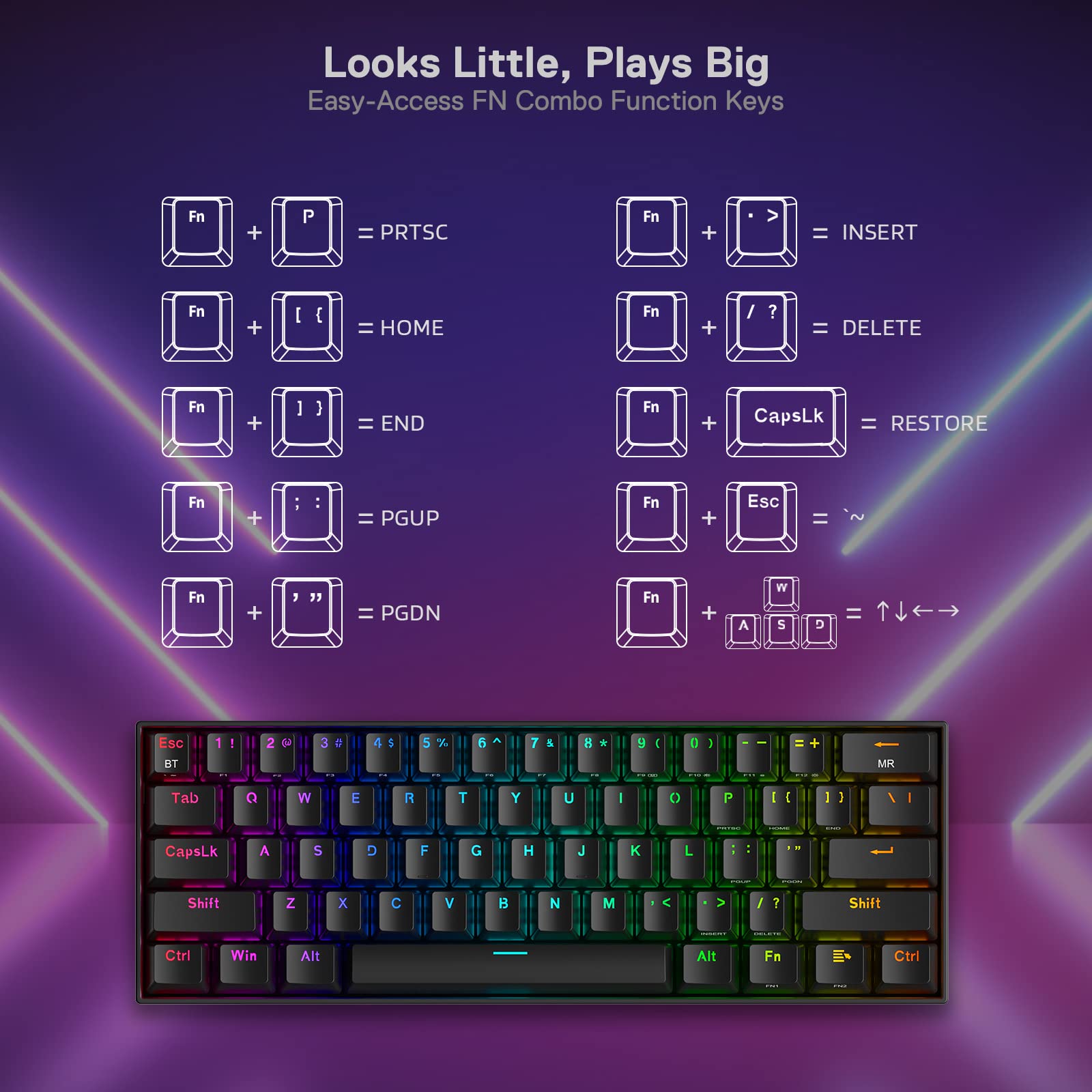 Foto 3 pulgar | Teclado Mecánico Redragon K530 Pro Draconic 60% Rgb - Venta Internacional.