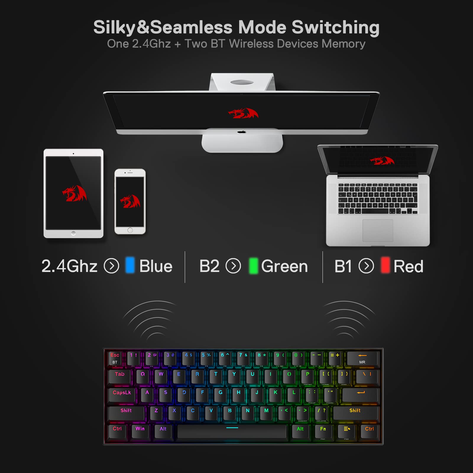 Foto 5 pulgar | Teclado Mecánico Redragon K530 Pro Draconic 60% Rgb - Venta Internacional.