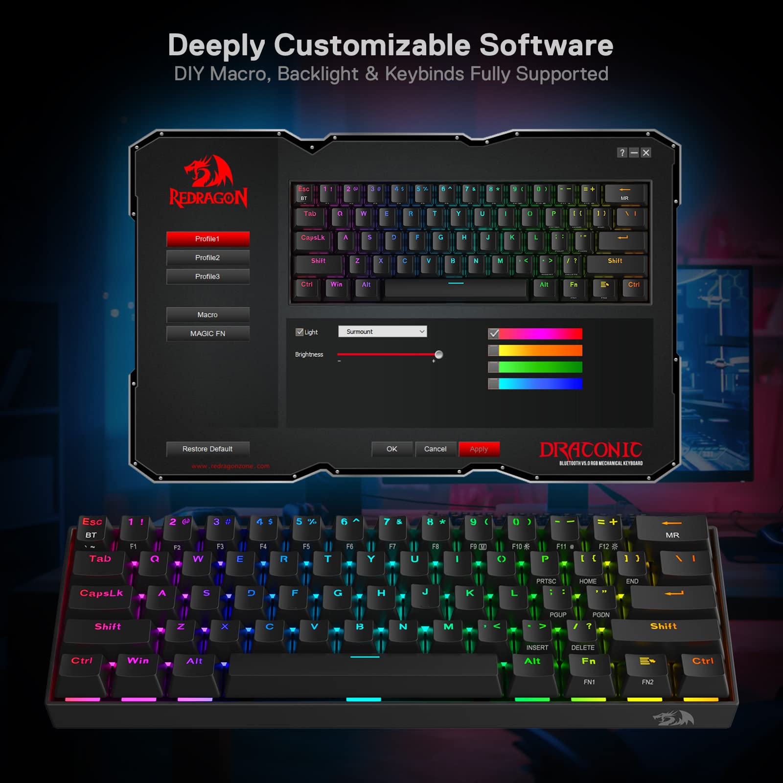 Foto 7 pulgar | Teclado Mecánico Redragon K530 Pro Draconic 60% Rgb - Venta Internacional.