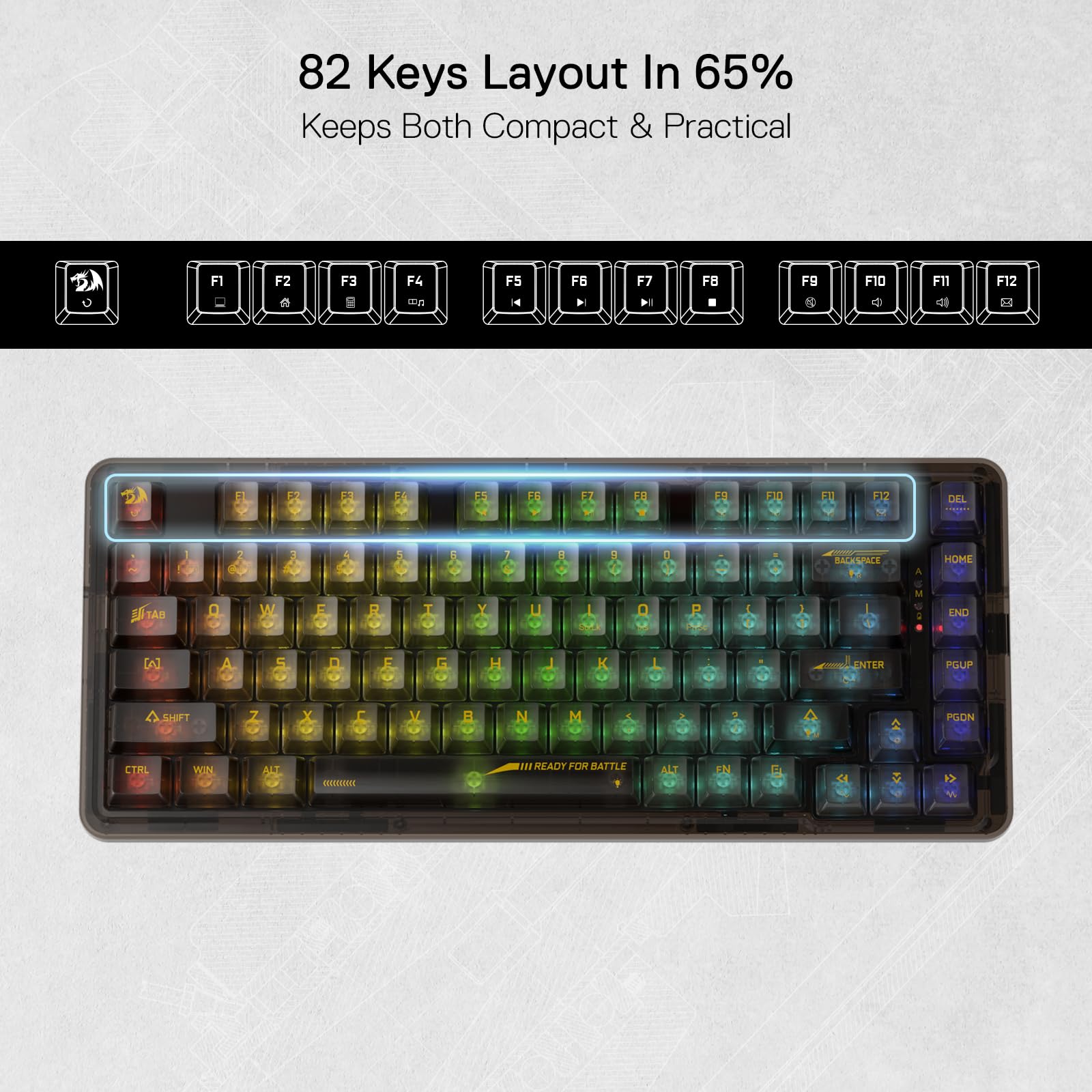 Foto 5 pulgar | Teclado Redragon K649 Pro 78% Inalámbrico Rgb Con Junta 82 Teclas - Venta Internacional.