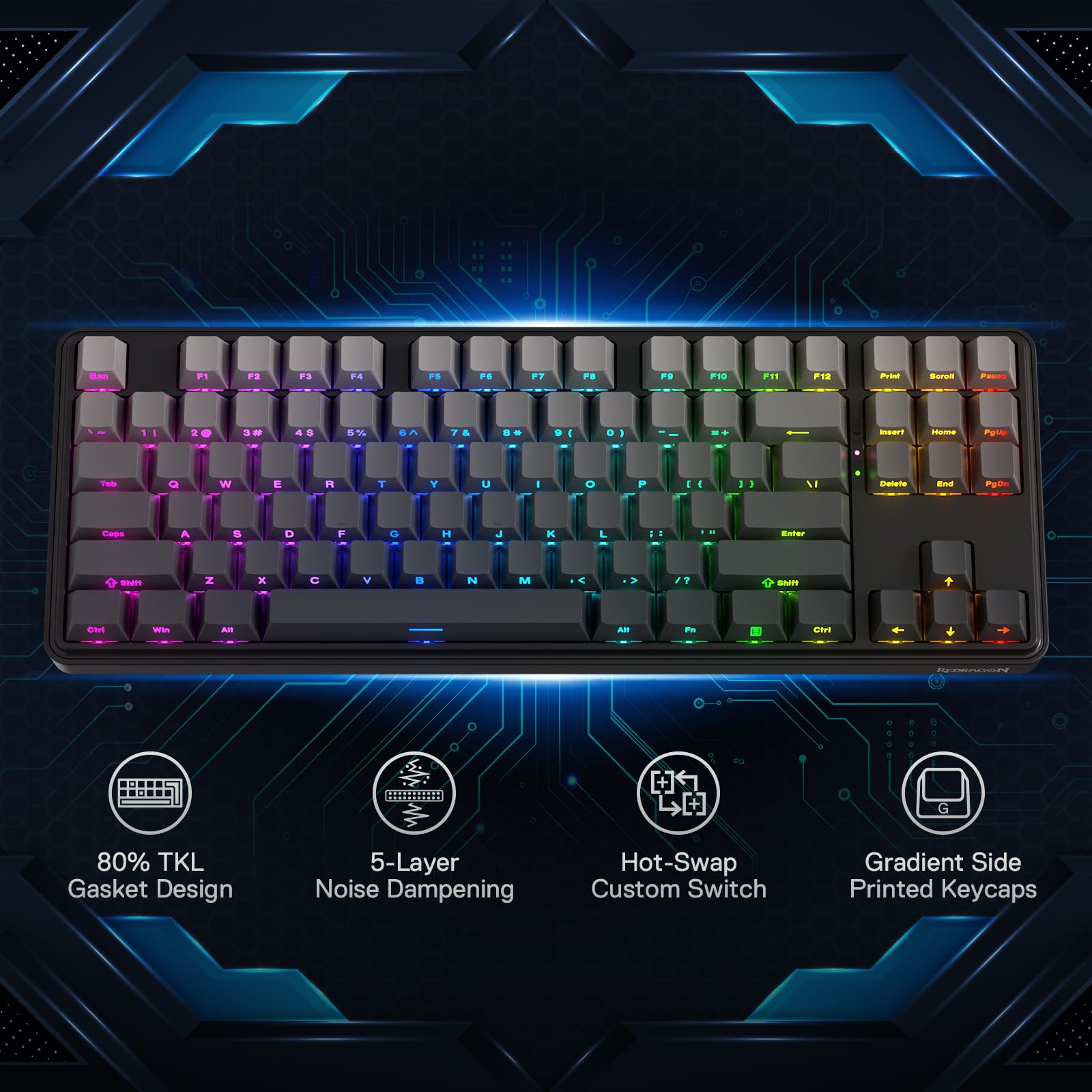 Foto 3 pulgar | Teclado Para Juegos Redragon K707 Pro Gb 80% Gasket Rgb Tkl - Venta Internacional.