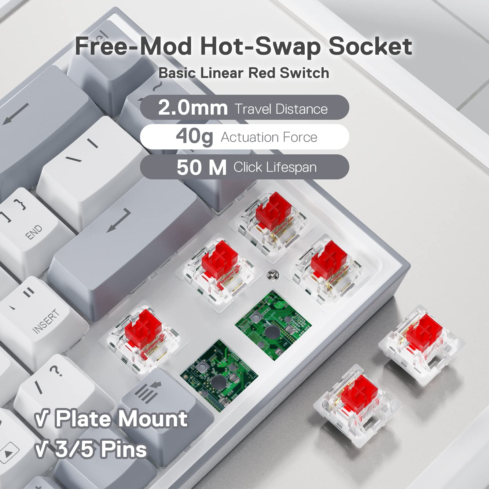 Foto 6 pulgar | Teclado Gaming Redragon K631 Grey 65% Cableado Rgb 68 Teclas - Venta Internacional.