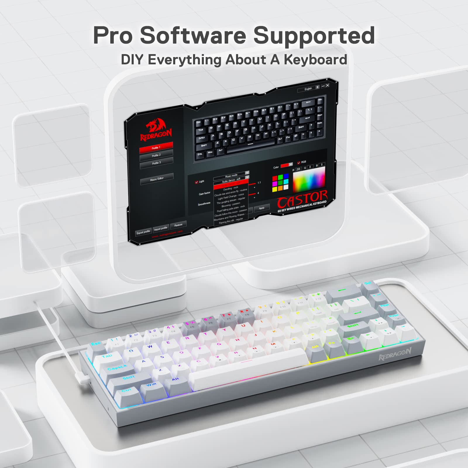 Foto 7 pulgar | Teclado Gaming Redragon K631 Grey 65% Cableado Rgb 68 Teclas - Venta Internacional.