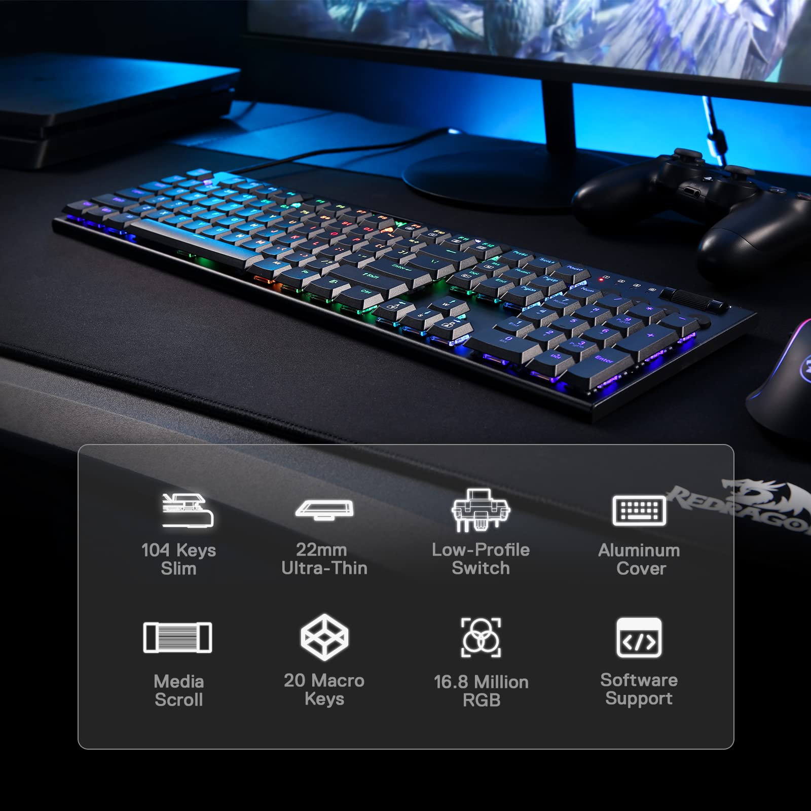 Foto 3 pulgar | Teclado Mecánico Redragon K619 Horus Rgb Ultrafino - Venta Internacional.