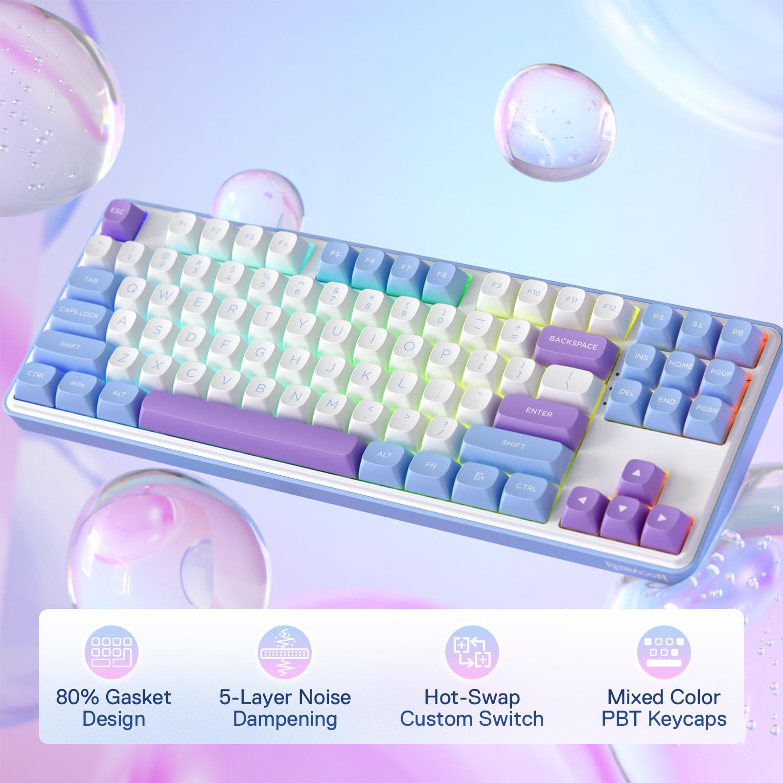 Foto 3 pulgar | Teclado Gaming Redragon K707 Pro 80% Inalámbrico Rgb 87 Teclas - Venta Internacional.