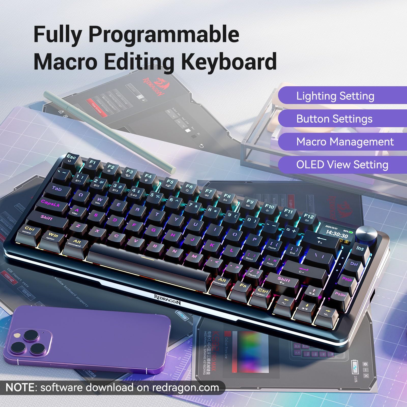 Foto 7 pulgar | Teclado Mecánico Inalámbrico Redragon K708 Pro Gasket Rgb - Venta Internacional.