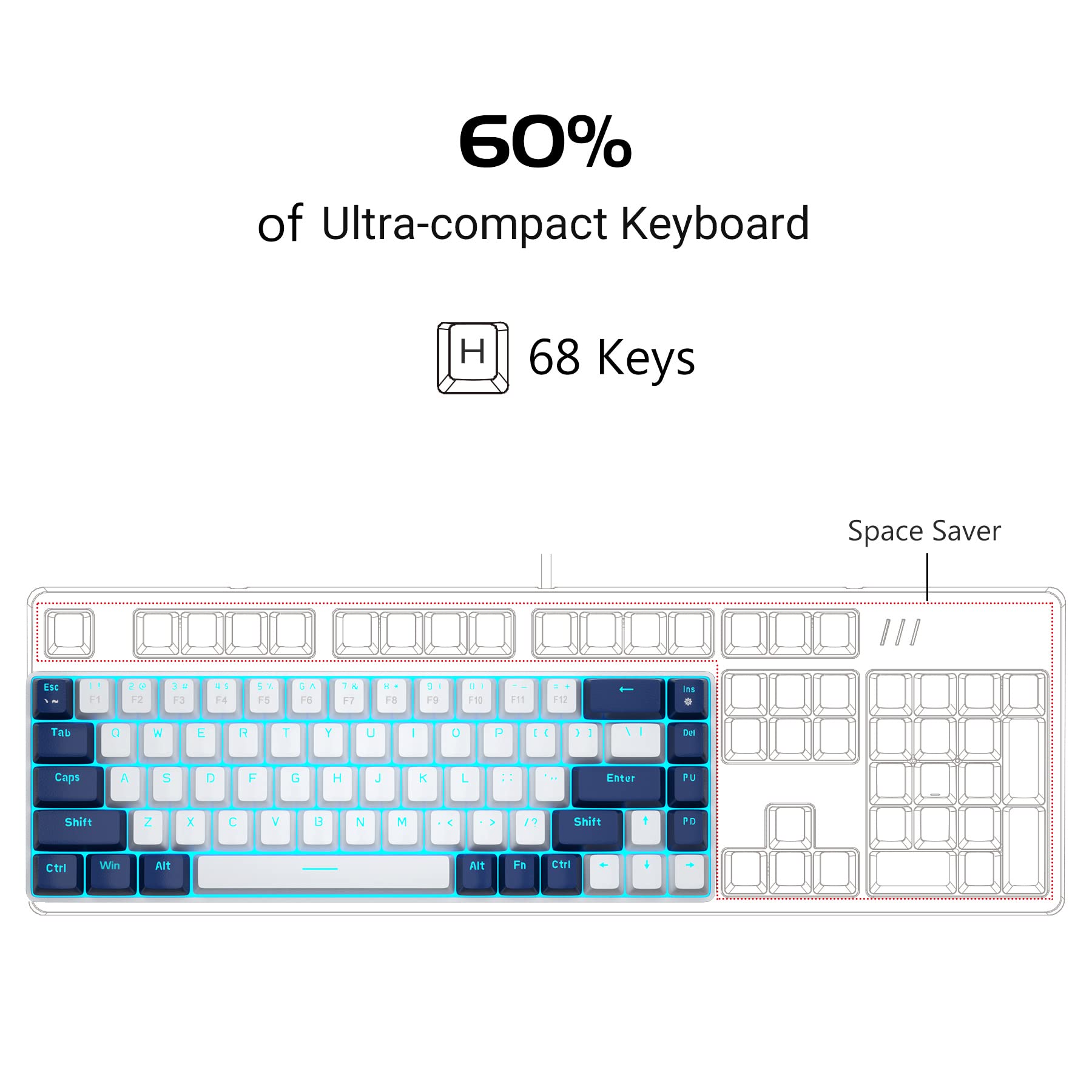 Foto 3 pulgar | Teclado Mecánico Para Juegos Magegee Mk-box 68 Teclas Blanco/azul - Venta Internacional.