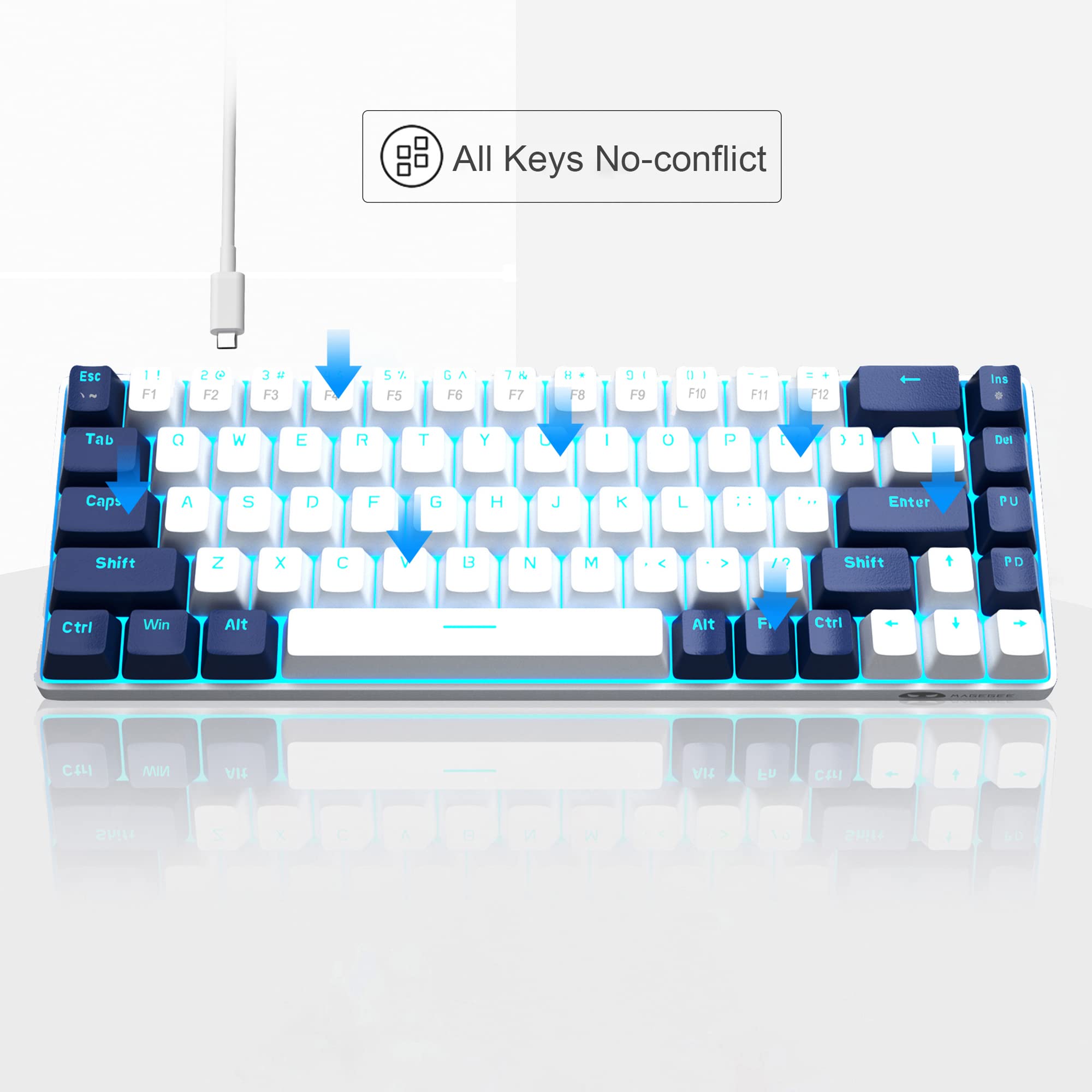 Foto 6 pulgar | Teclado Mecánico Para Juegos Magegee Mk-box 68 Teclas Blanco/azul - Venta Internacional.