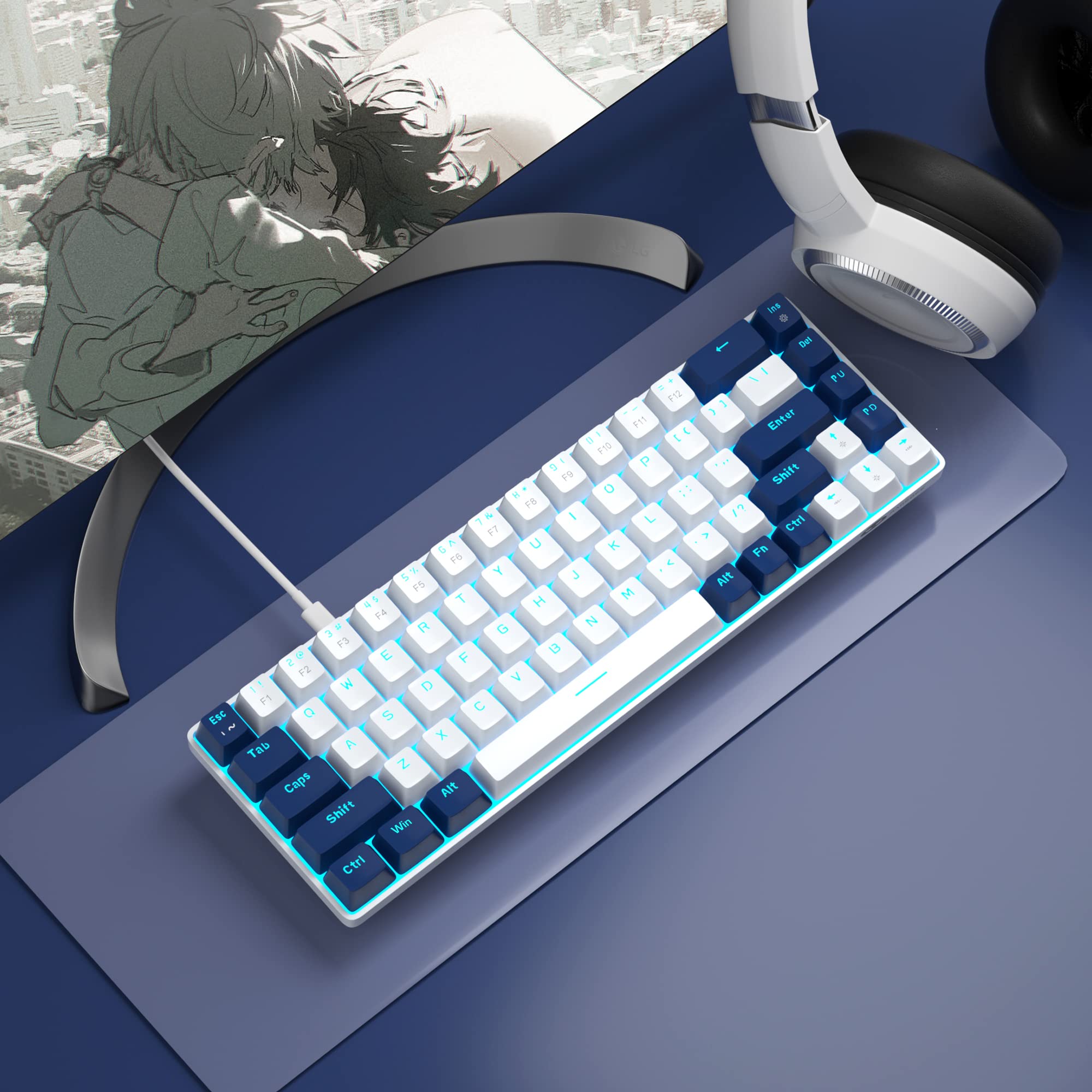 Foto 7 pulgar | Teclado Mecánico Para Juegos Magegee Mk-box 68 Teclas Blanco/azul - Venta Internacional.