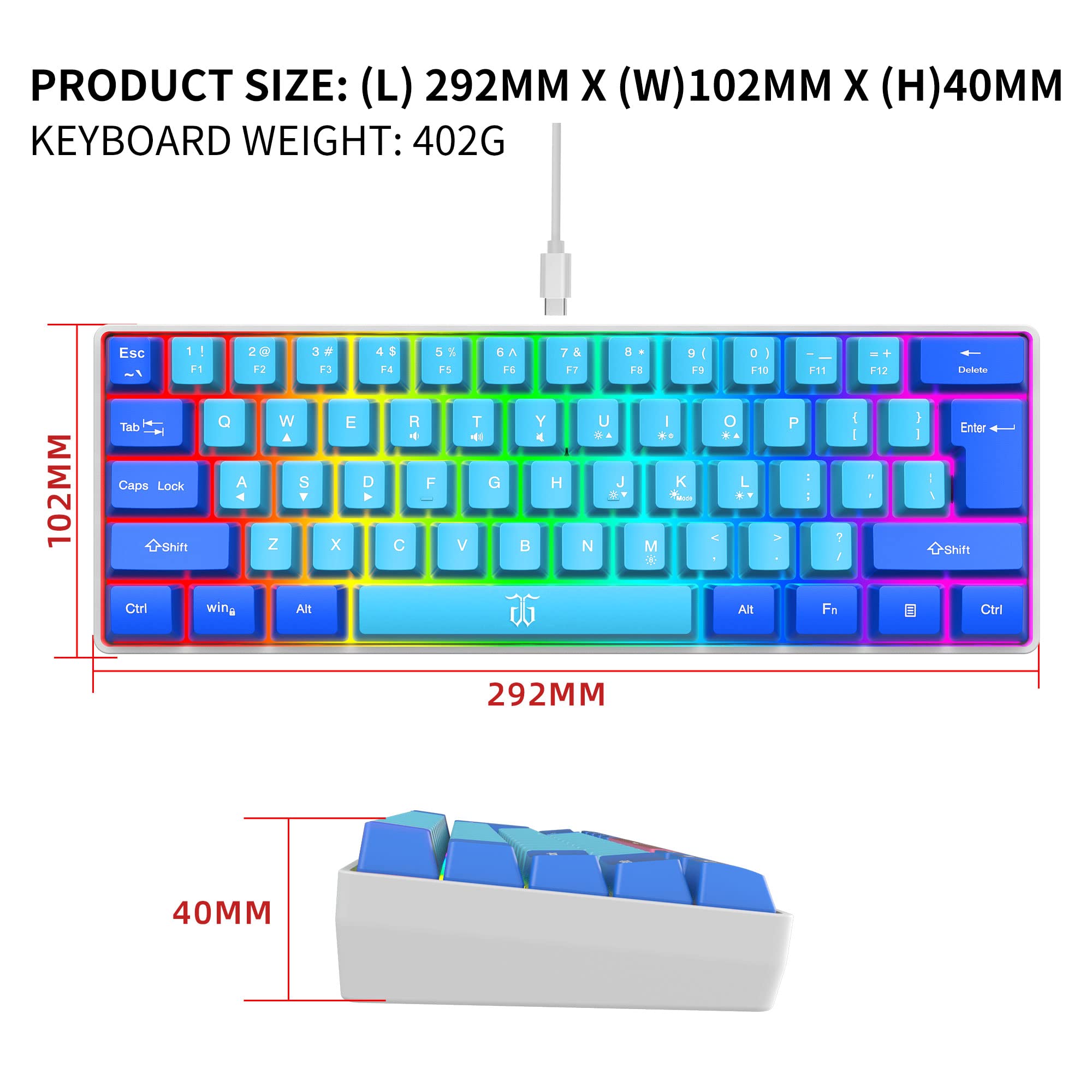 Foto 6 pulgar | Teclado Para Juegos Snpurdiri Con 60% De Cable Rgb Ultracompact Mini - Venta Internacional.