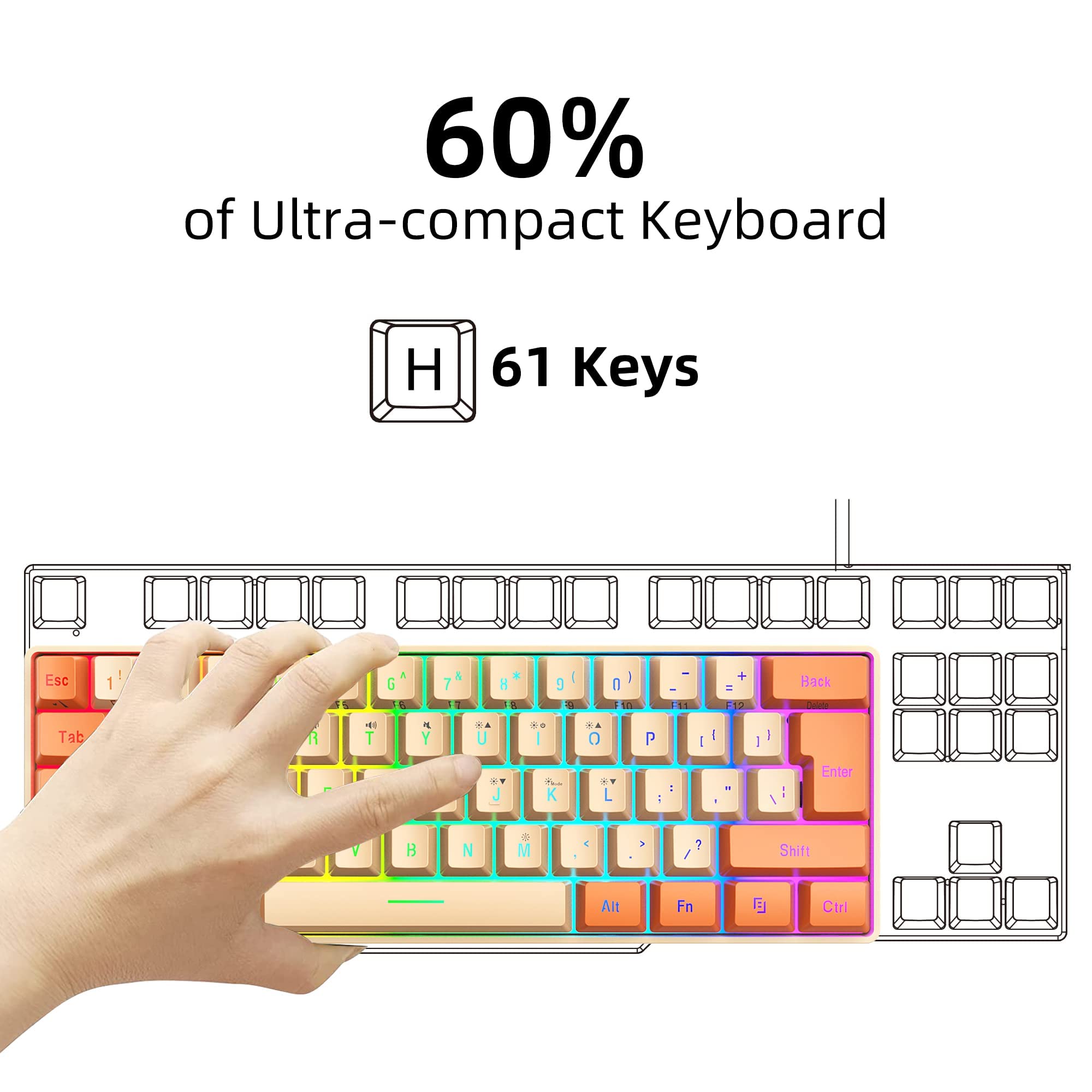 Foto 2 | Teclado Para Juegos Snpurdiri Con Retroiluminación Rgb, 60%, Ultracompacto, 61 Teclas - Venta Internacional.
