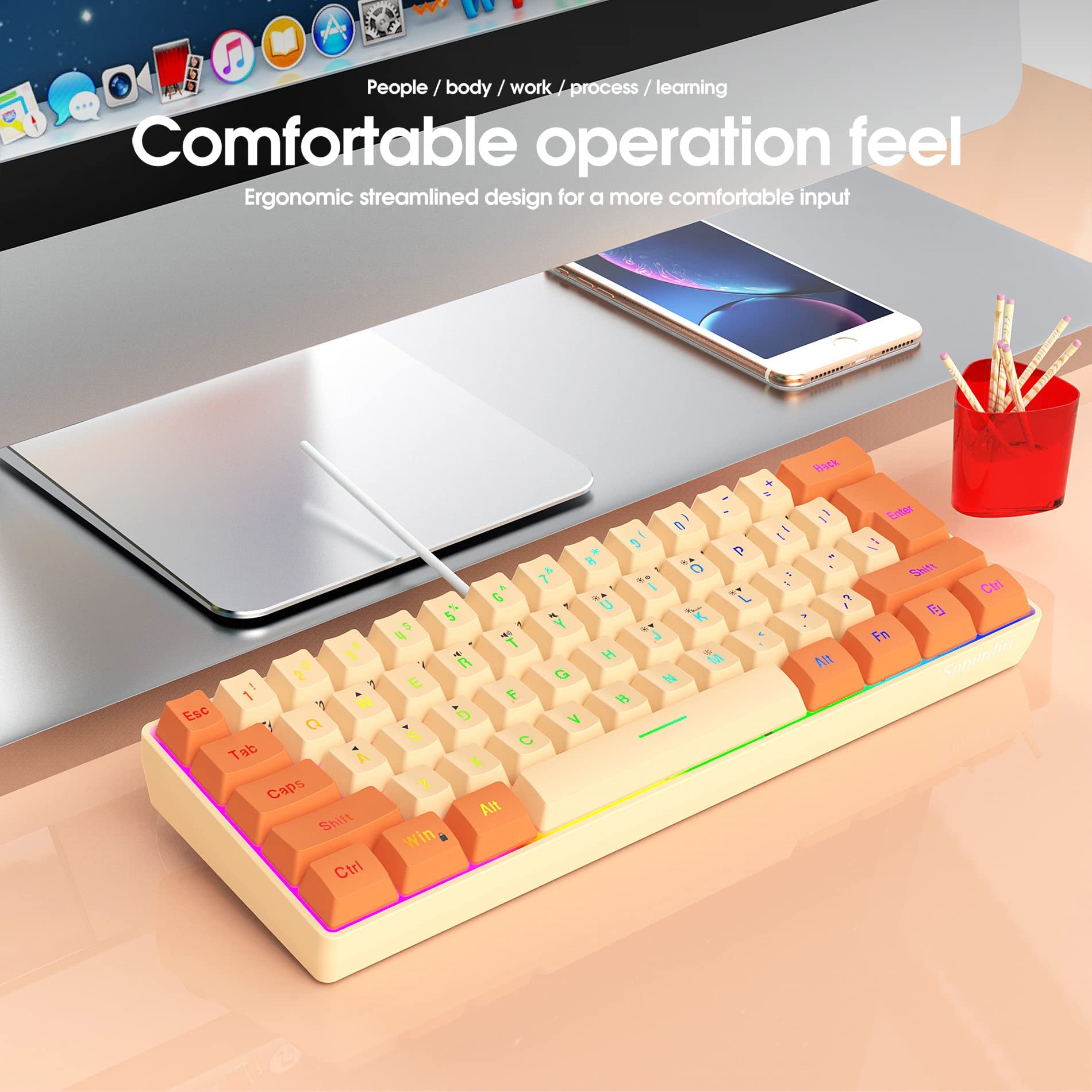 Foto 6 | Teclado Para Juegos Snpurdiri Con Retroiluminación Rgb, 60%, Ultracompacto, 61 Teclas - Venta Internacional.