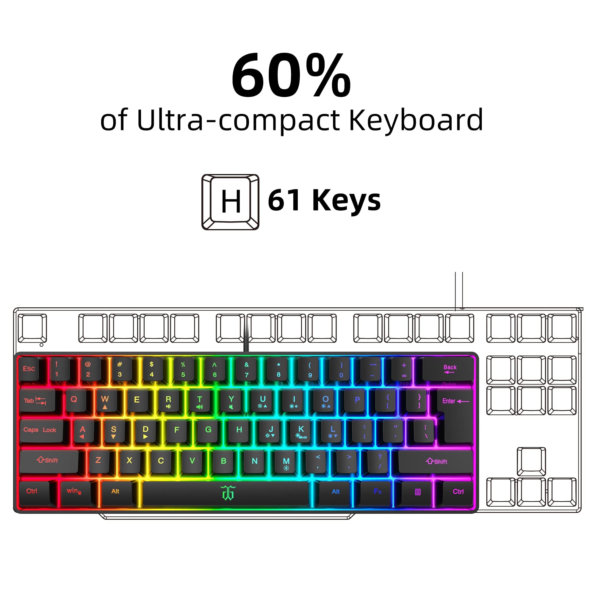 Foto 3 pulgar | Teclado Para Juegos Snpurdiri, 60% Cableado, Retroiluminado Rgb, Resistente Al Agua - Venta Internacional.