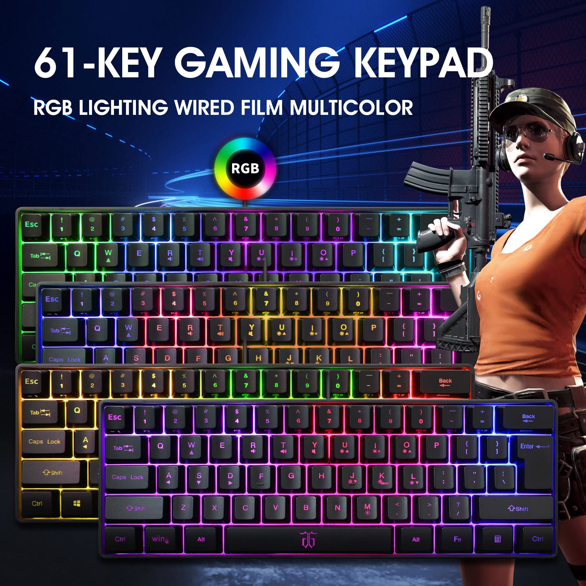 Foto 4 pulgar | Teclado Para Juegos Snpurdiri, 60% Cableado, Retroiluminado Rgb, Resistente Al Agua - Venta Internacional.